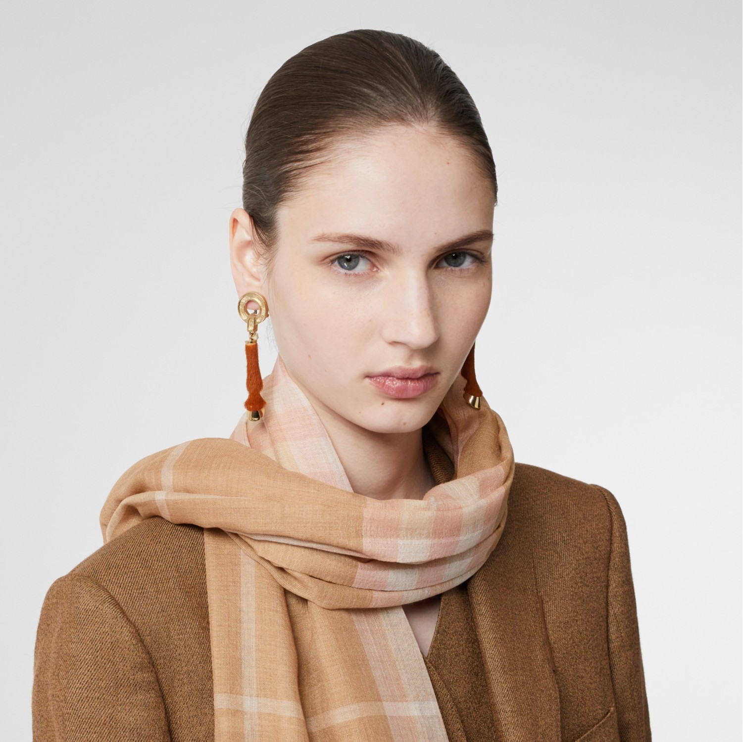 Lightweight Check Wool and Silk Scarf