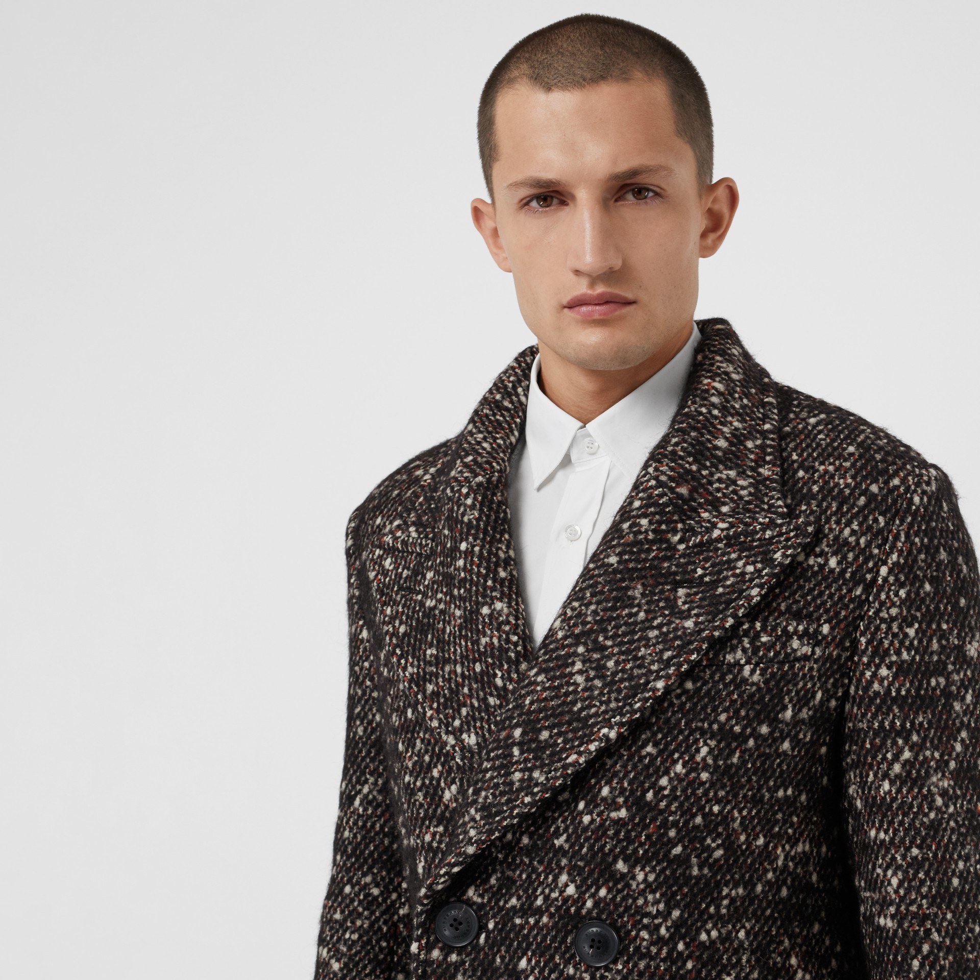 Wool Mohair Blend Tweed Tailored Coat in Black Men Burberry United