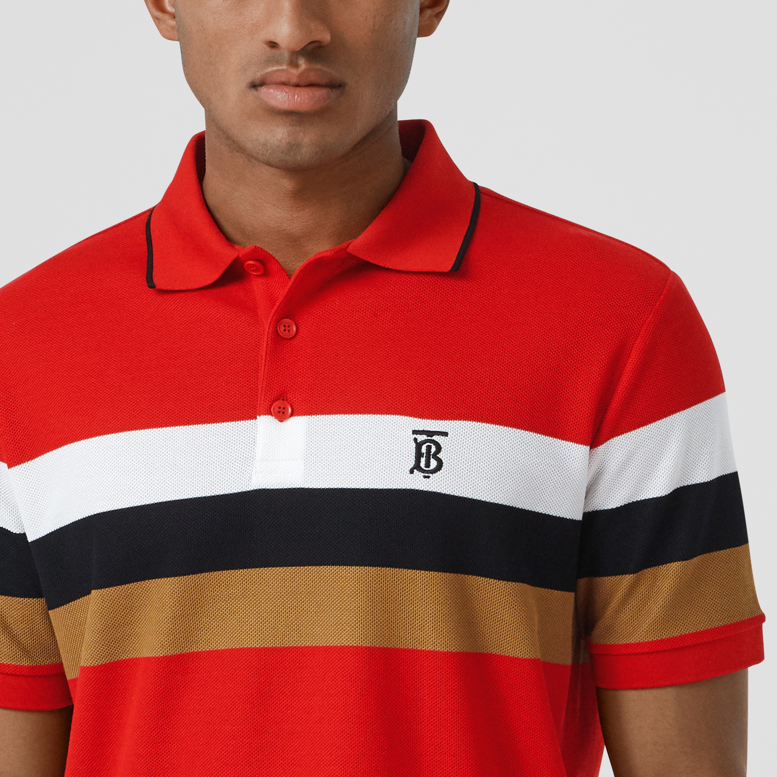 Monogram Motif Striped Cotton Polo Shirt in Bright Red - Men | Burberry United States