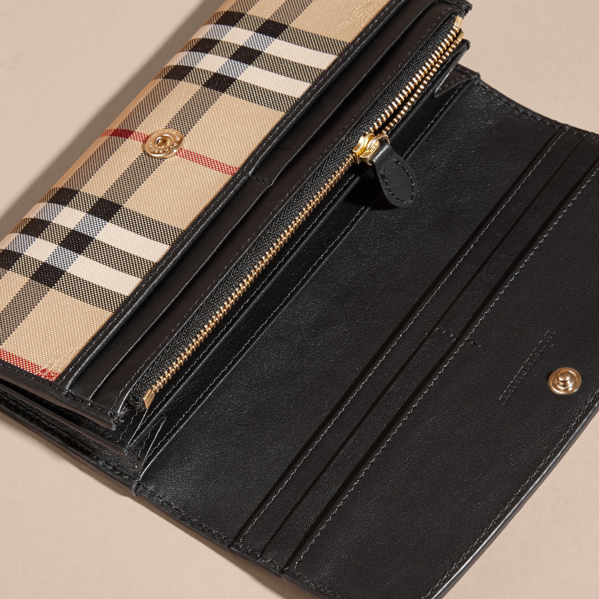 Horseferry Check and Leather Continental Wallet in Black Women