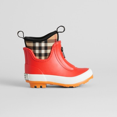 red burberry rain boots