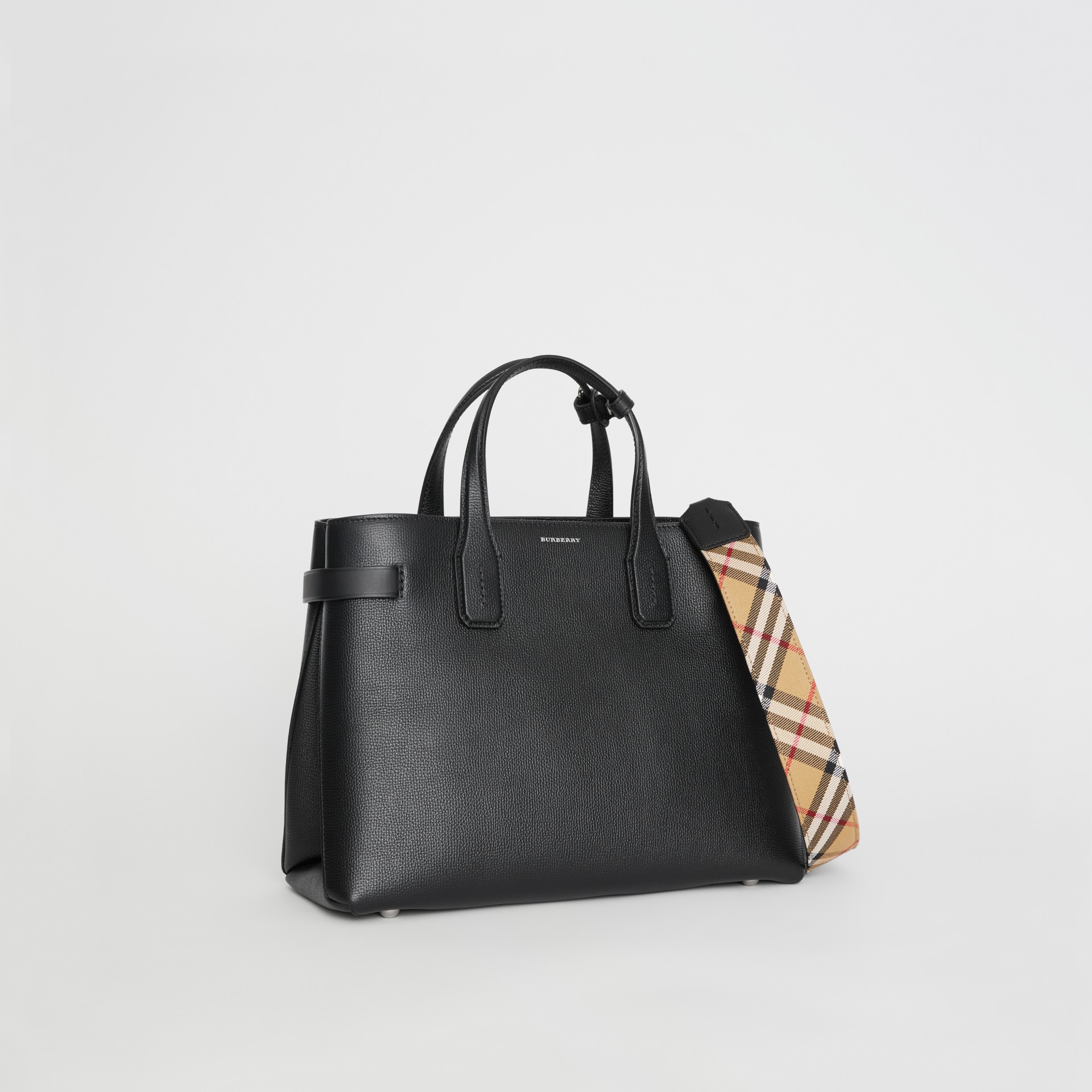 The Medium Banner In Leather And Vintage Check In Black Women