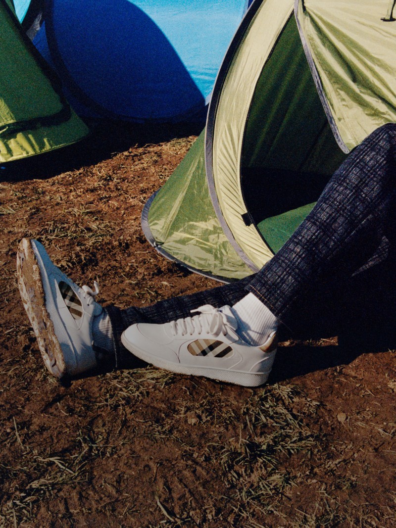 Leather and Check Terrace Sneakers​ in White for Burberry Festival 2025