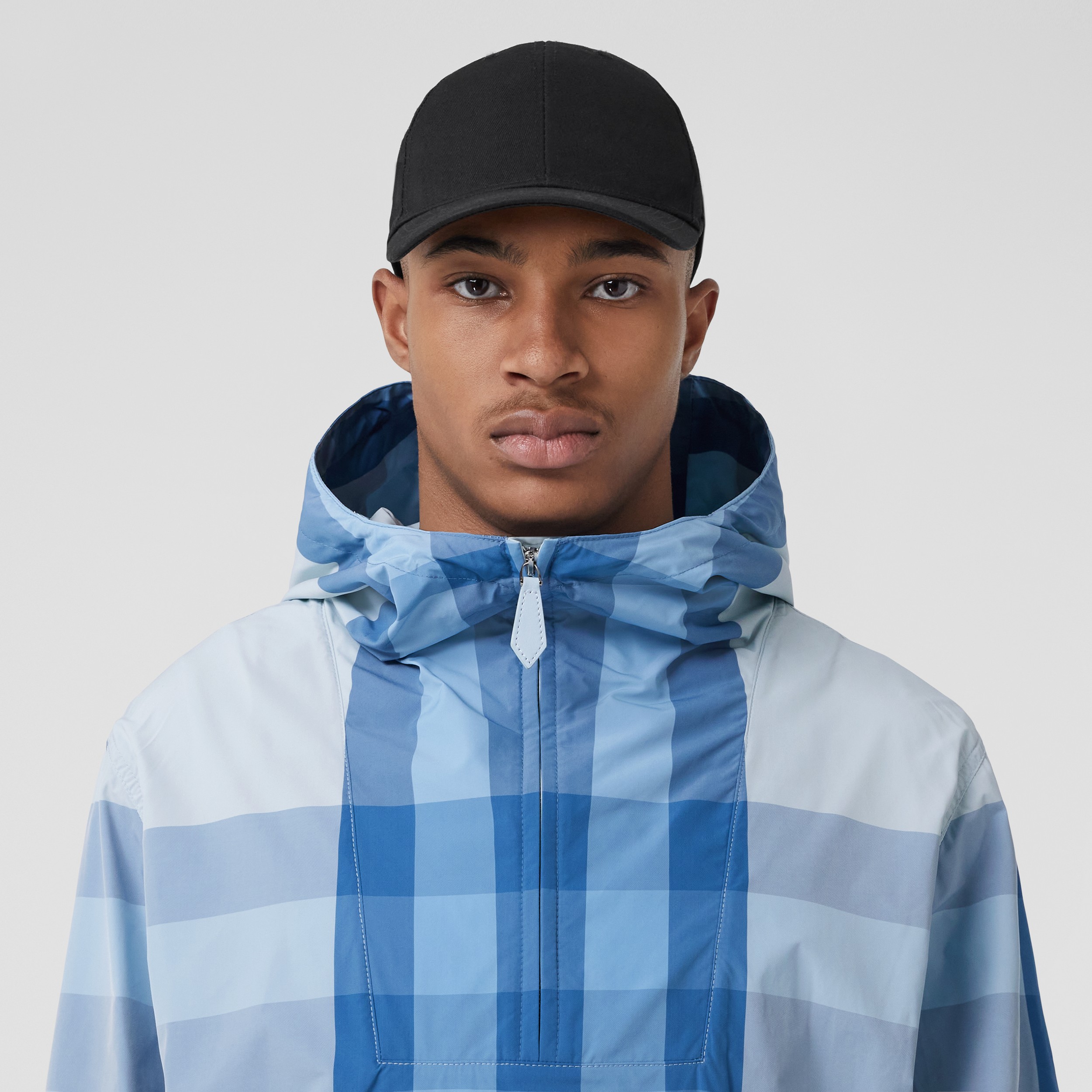 Packaway Check Nylon Hooded Jacket in Sky Blue - Men | Burberry® Official - 2
