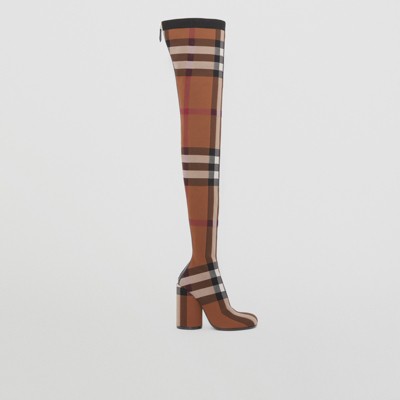 Check Over-the-knee Sock Boots in Birch Brown - Women | Burberry® Official