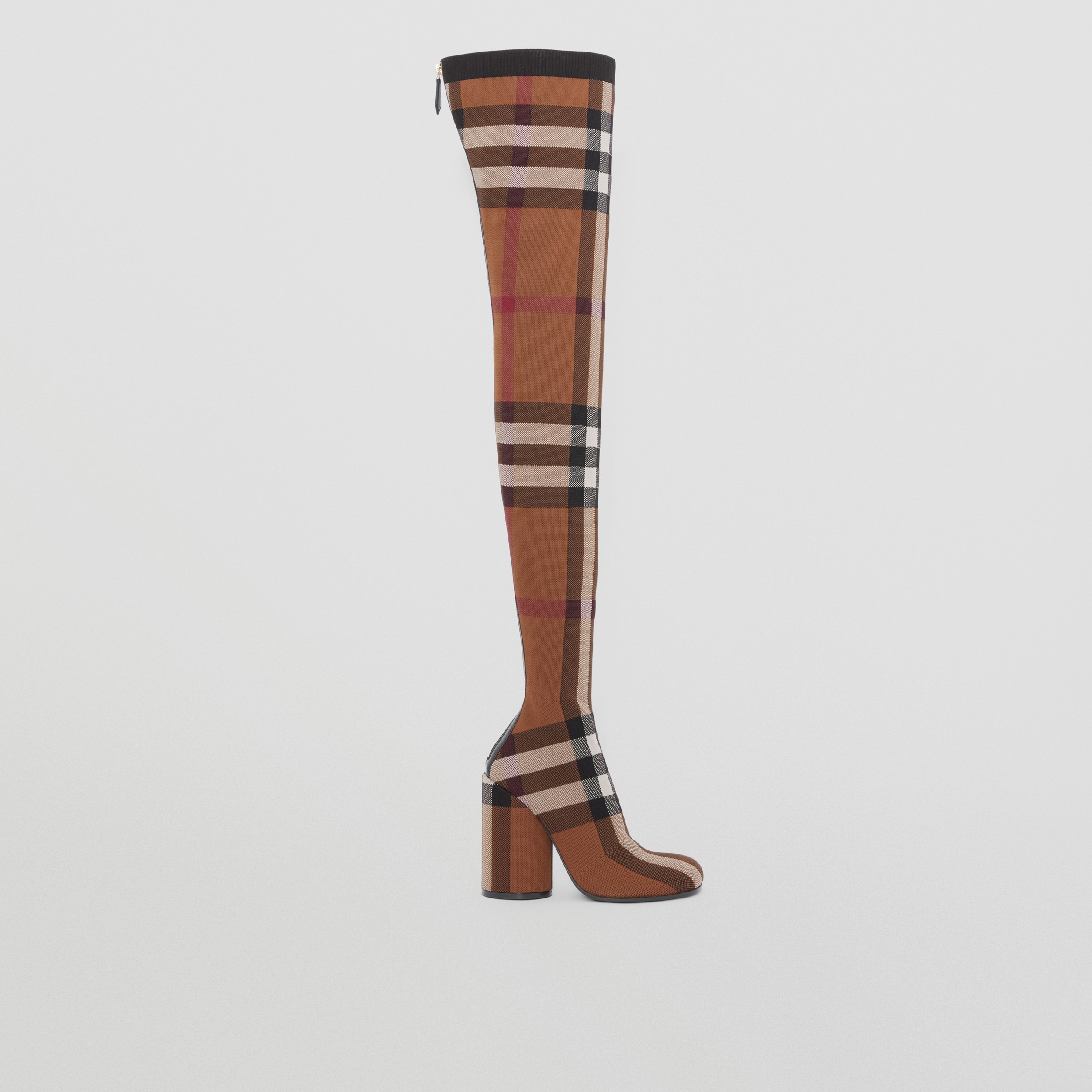 Botas estilo meia de cano alto em Check (Marrom Bétula) | Burberry® oficial - 1