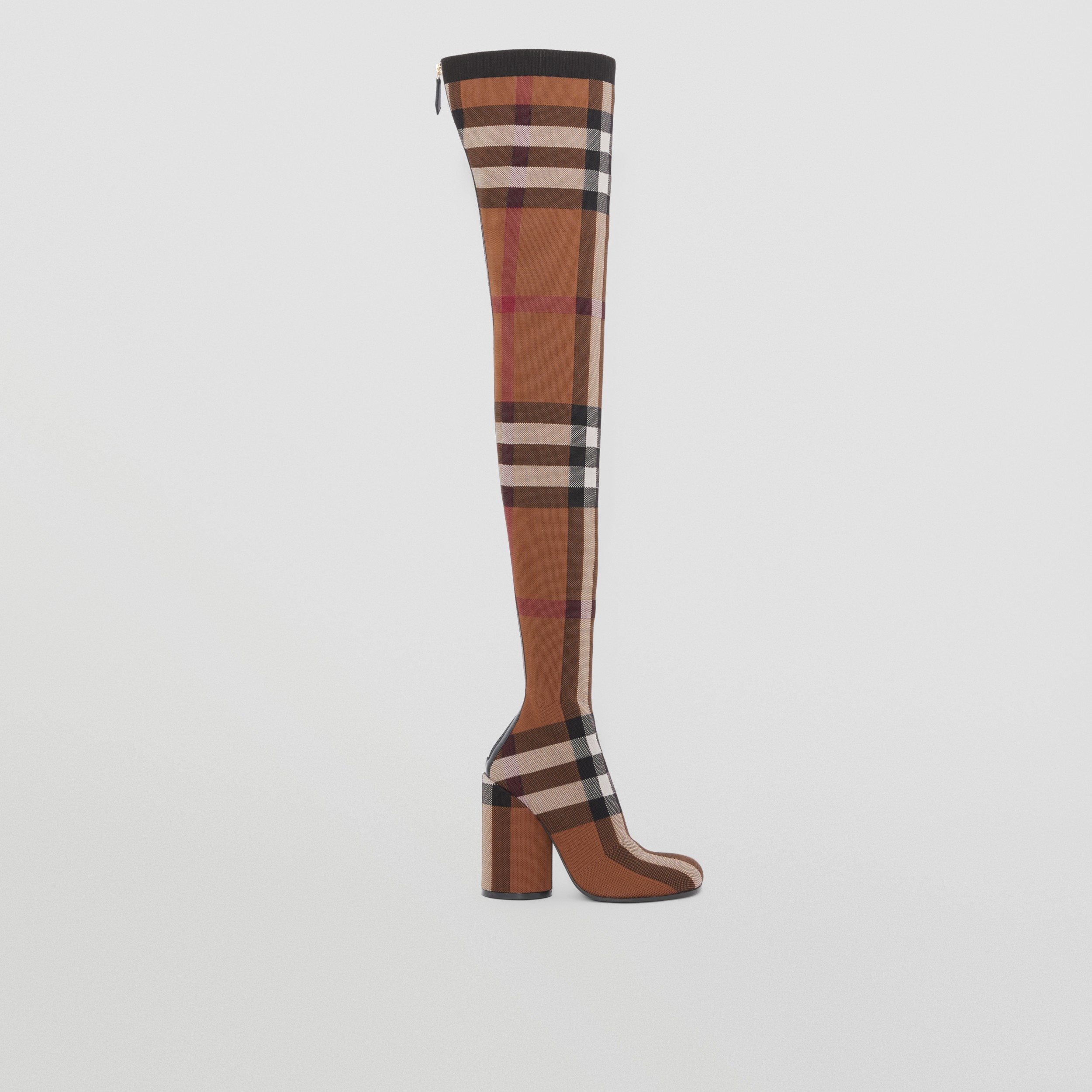 Knitted Check Overtheknee Sock Boots in Birch Brown Women