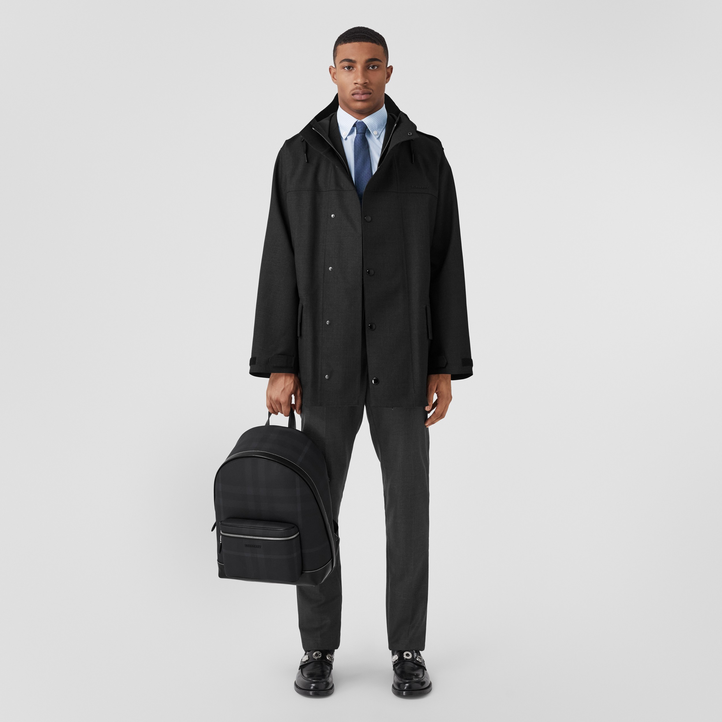 Wool Blend Hooded Jacket in Charcoal Melange - Men | Burberry® Official - 1