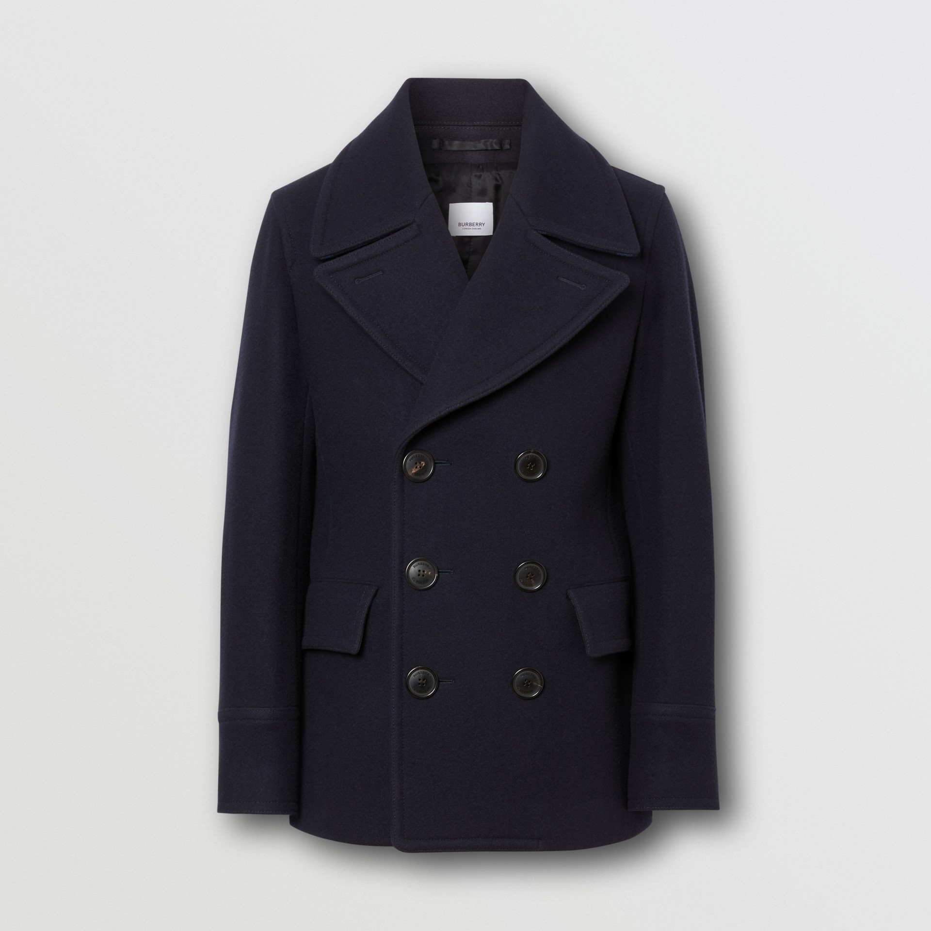 Wool Blend Pea Coat in Navy - Men | Burberry United States