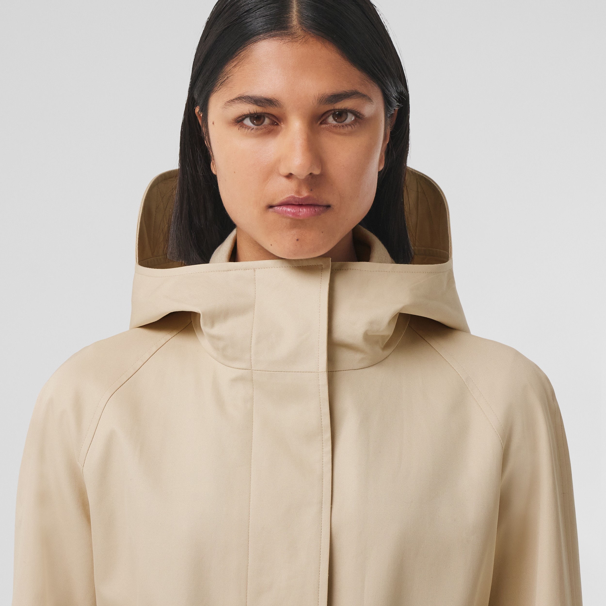 Cotton Gabardine Hooded Car Coat in Pale Stone - Women | Burberry® Official - 2