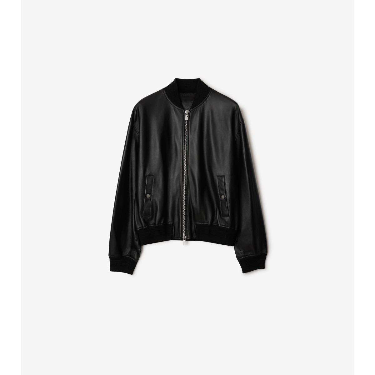 Shop Burberry Leather Bomber Jacket In Black