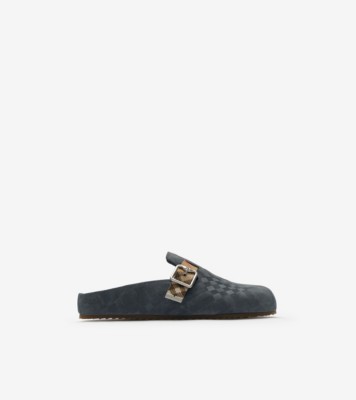 Check Suede Urchin Clogs in Wave blue - Men | Burberry® Official