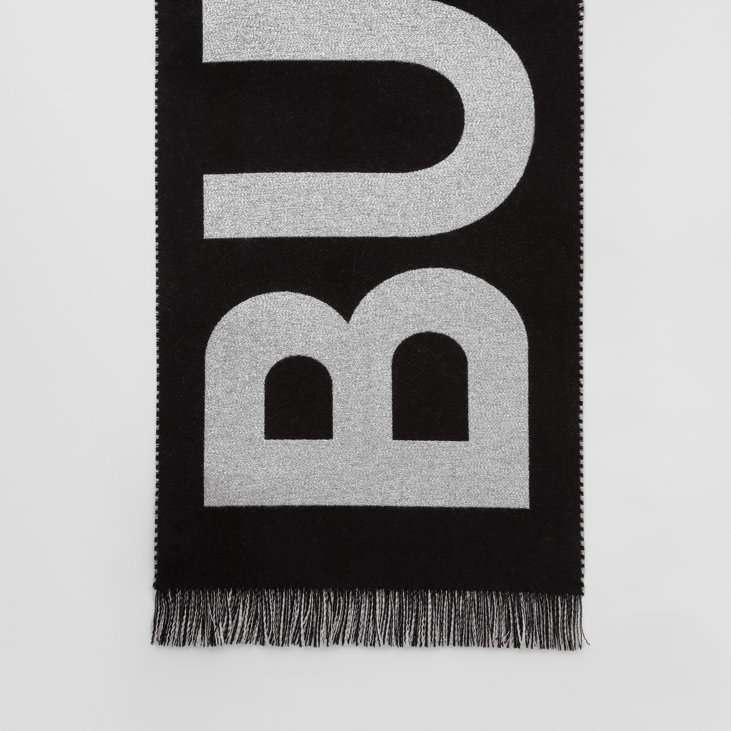 Logo Wool Blend Jacquard Scarf in Black/grey | Burberry® Official - 4