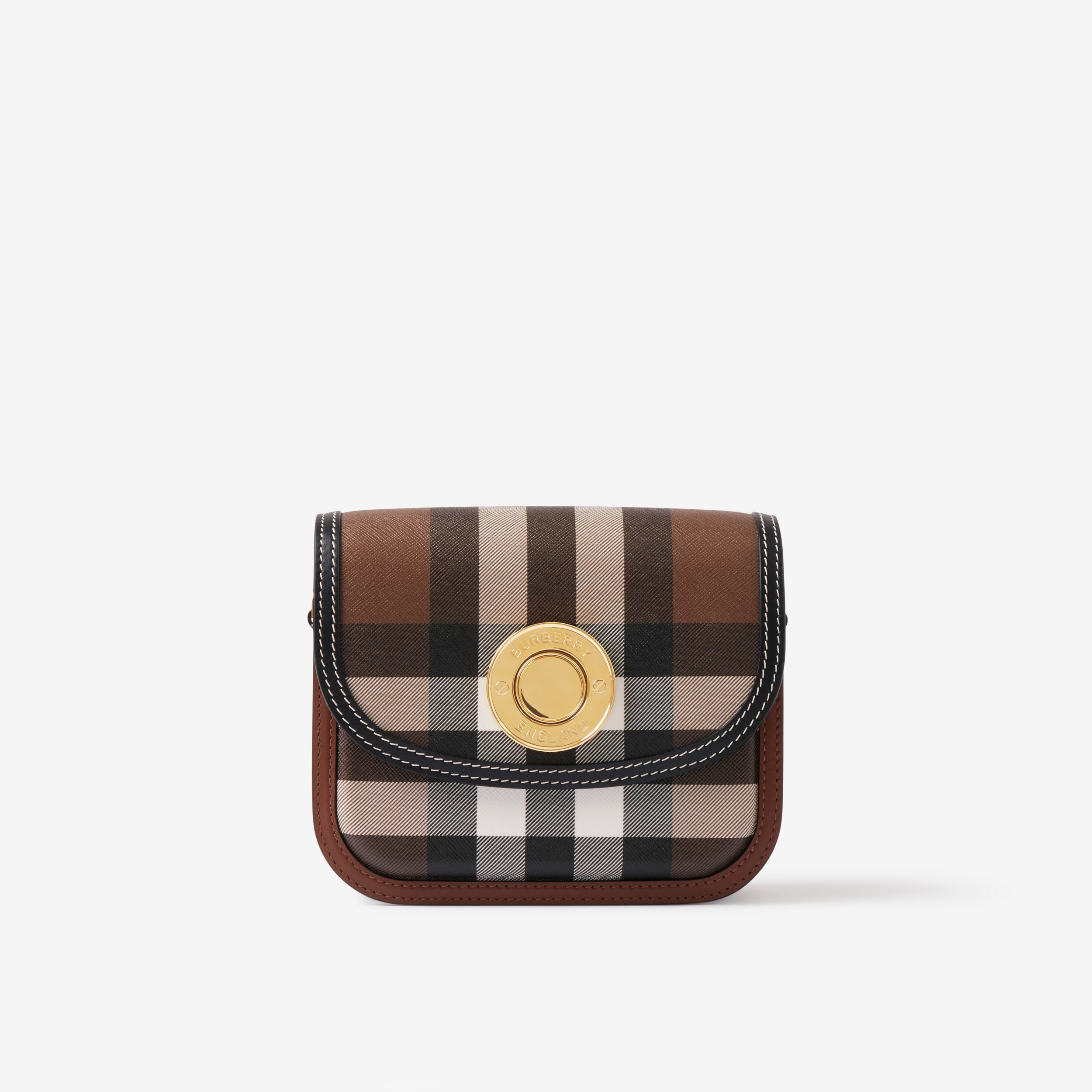Check and Leather Small Elizabeth Bag in Dark Birch Brown - Women | Burberry® Official - 1