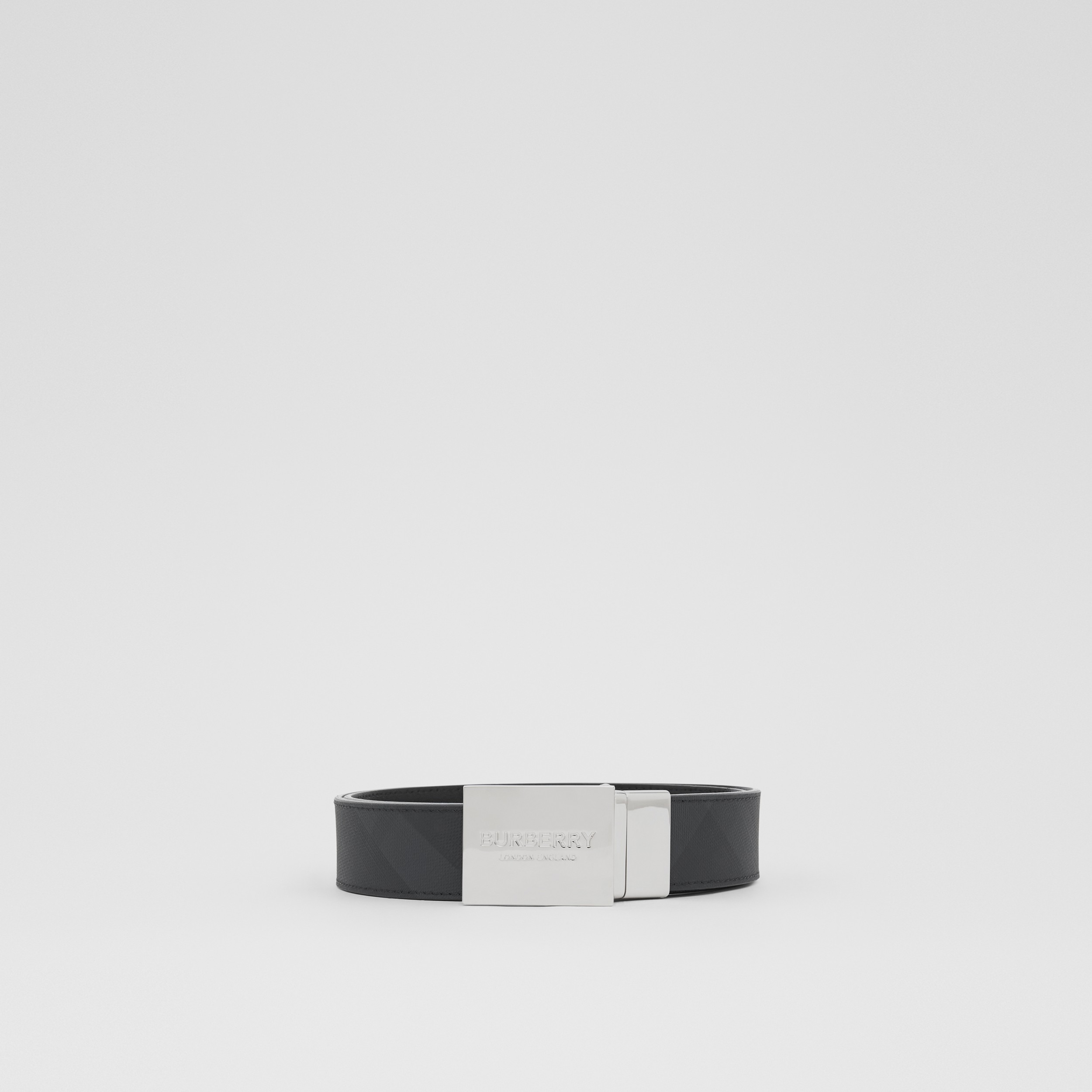 Reversible Plaque Buckle London Check and Leather Belt in Dark Charcoal/black - Men | Burberry® Official - 4