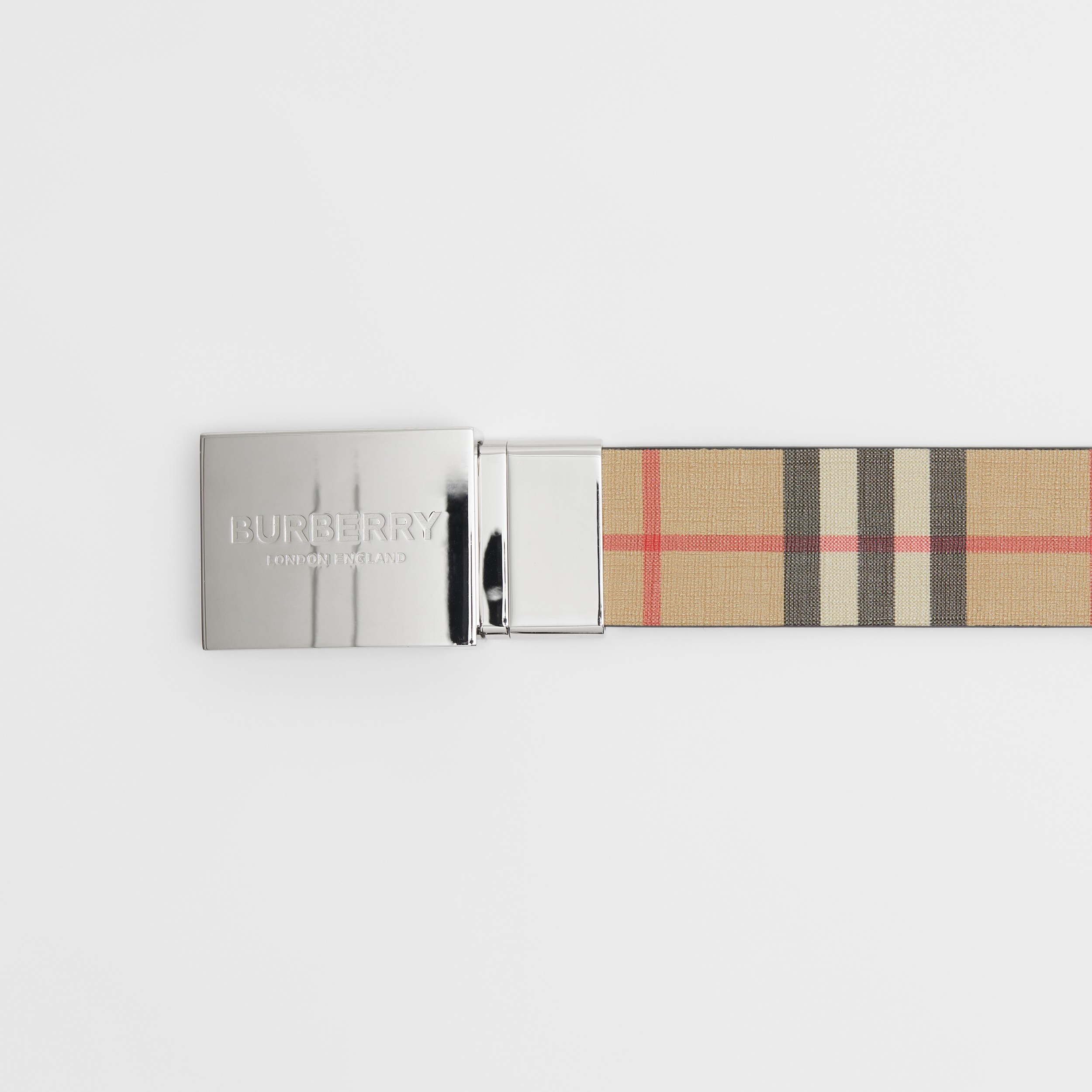 Reversible Plaque Buckle Check and Leather Belt in Archive Beige/black - Men | Burberry® Official - 2