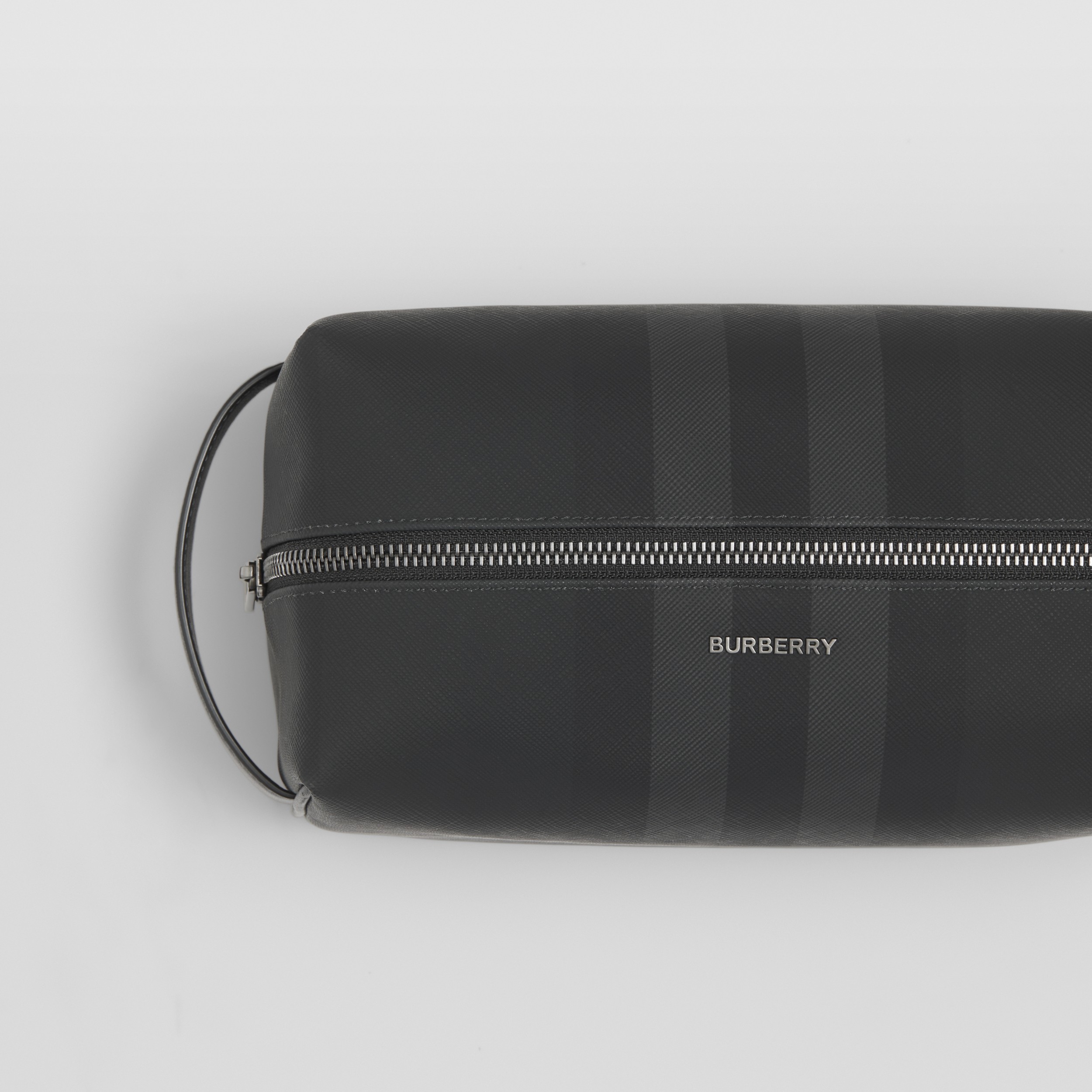 Charcoal Check and Leather Travel Pouch in Grey - Men | Burberry® Official - 2