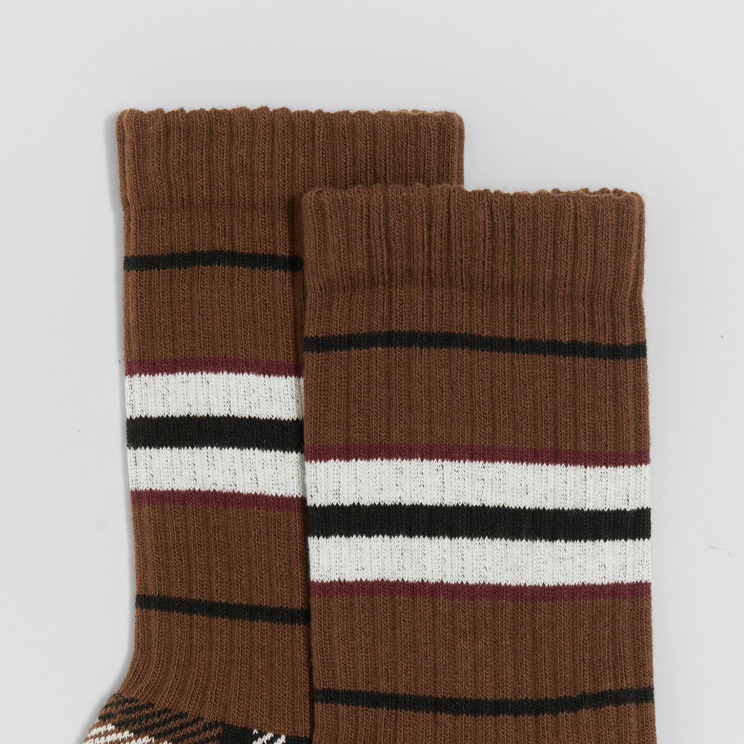 Check and Stripe Stretch Cotton Socks in Birch Brown | Burberry® Official - 2