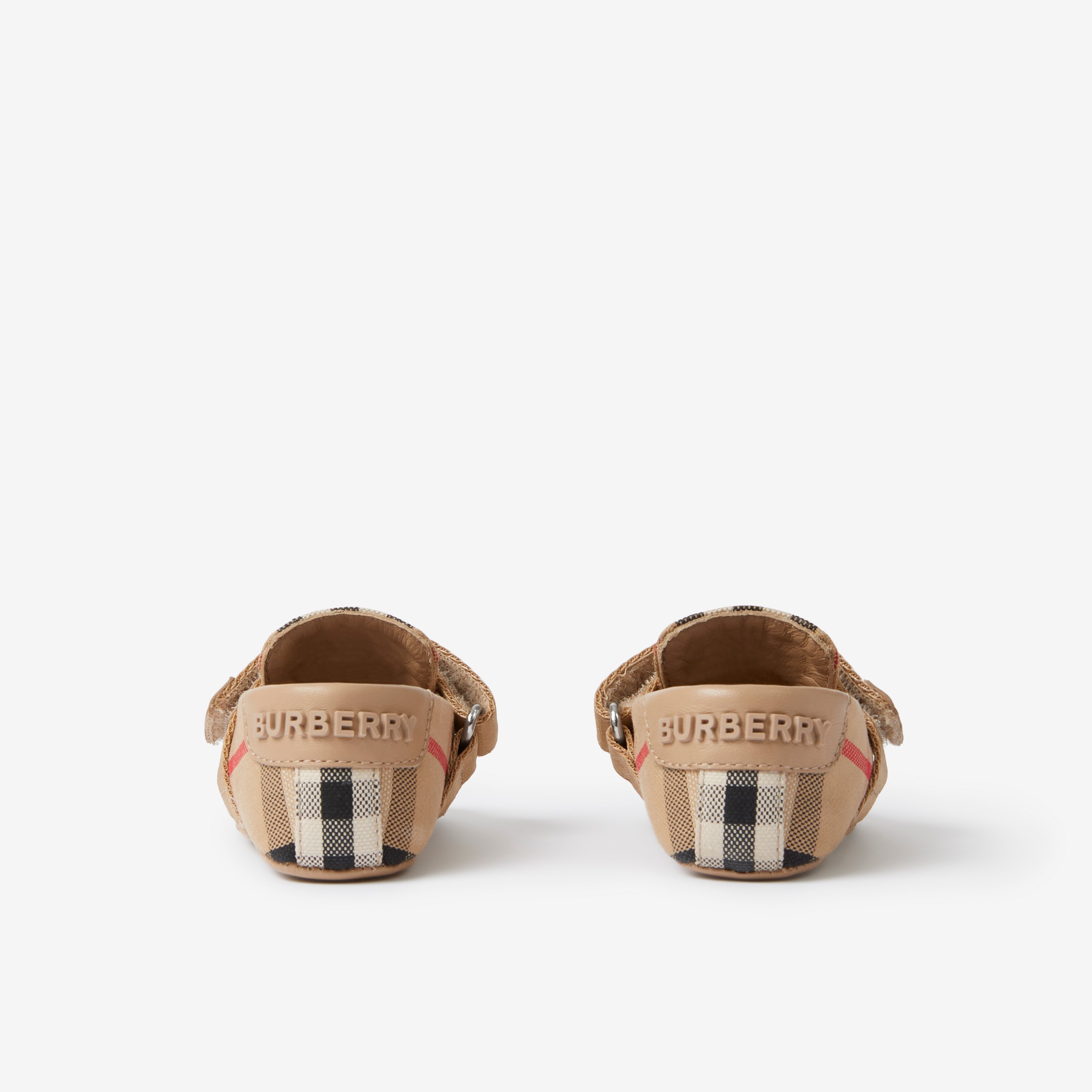 Check Cotton Blend Booties in Archive Beige - Children | Burberry® Official - 3