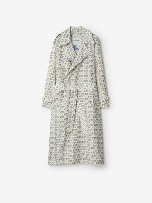 Burberry Long B Silk Trench Coat In White