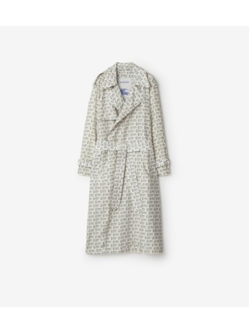 Shop Burberry Long B Silk Trench Coat In White