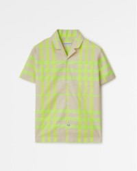 Camisa de mescla de algodão xadrez em verde limão