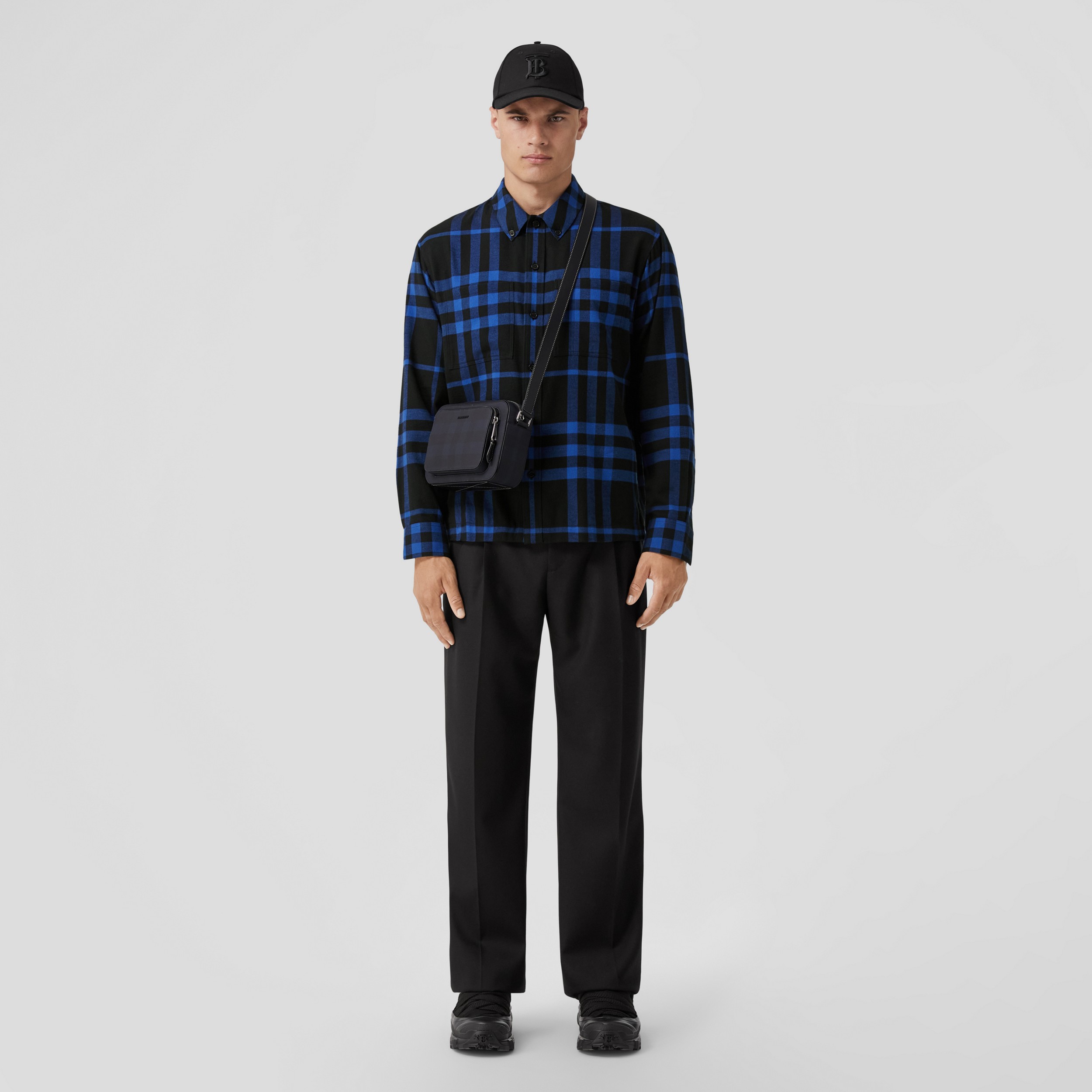 Check Cotton Flannel Shirt in Deep Royal Blue - Men | Burberry® Official - 1