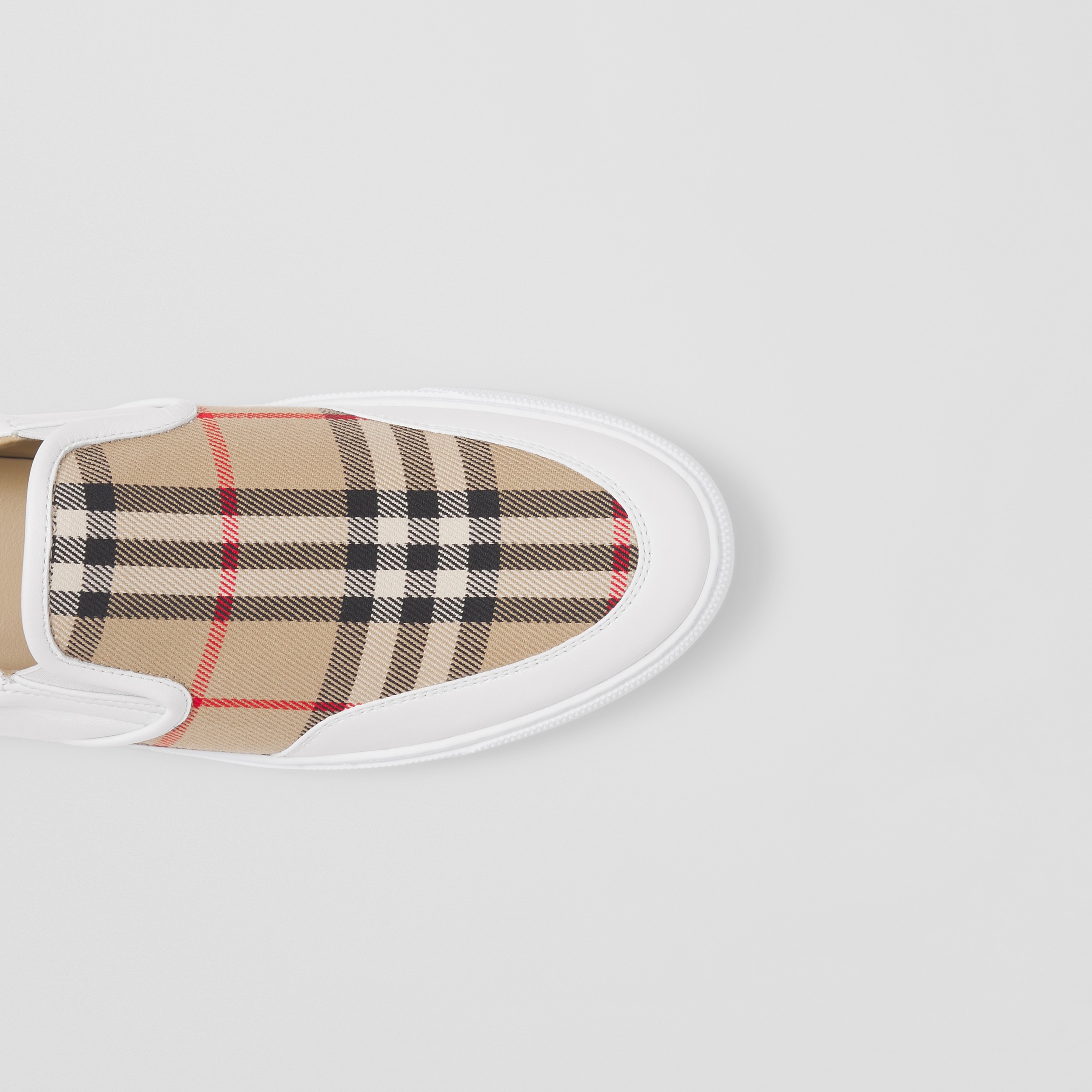 Leather and Vintage Check Slip-on Sneakers in White/archive Beige - Women | Burberry® Official - 2