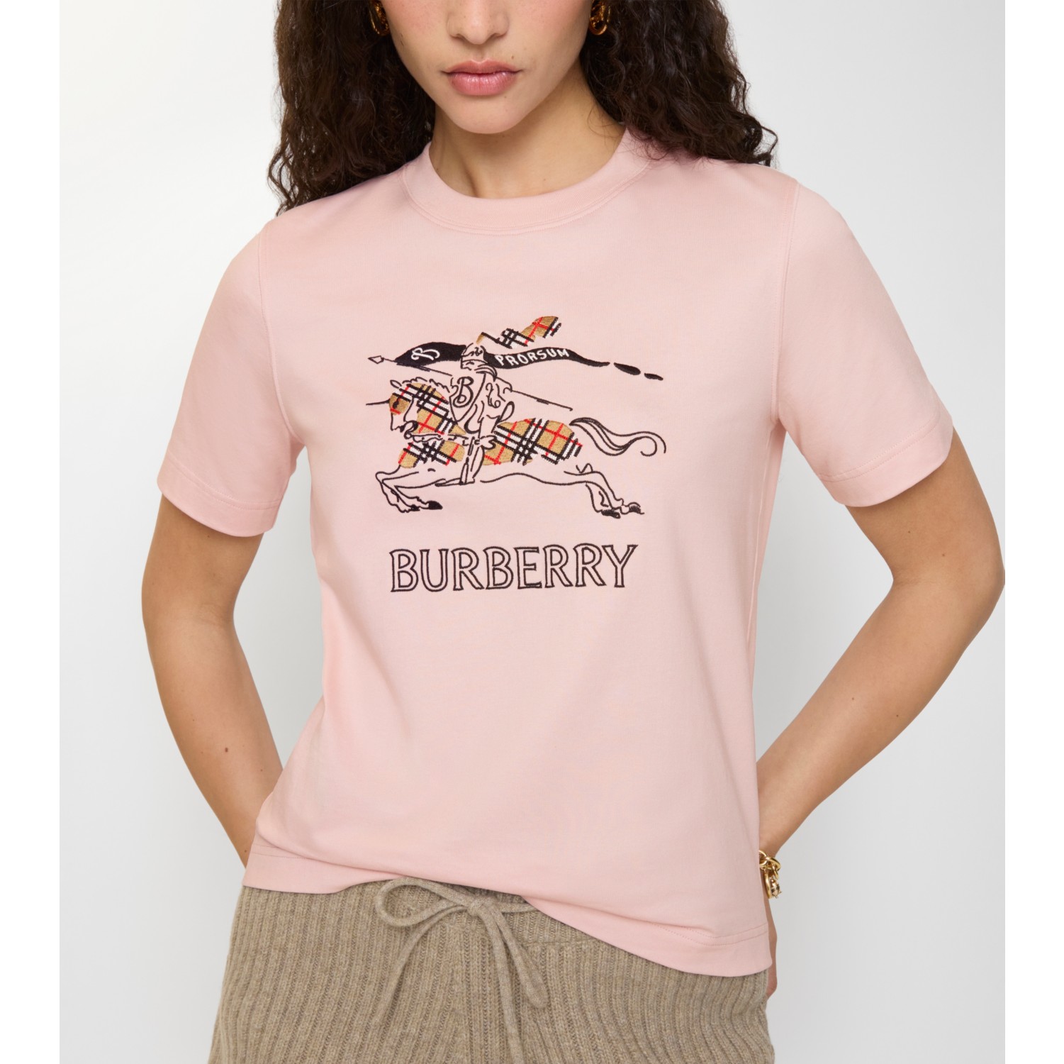 Knight Sketch Cotton T-shirt in Bouquet pink - Women | Burberry® Official