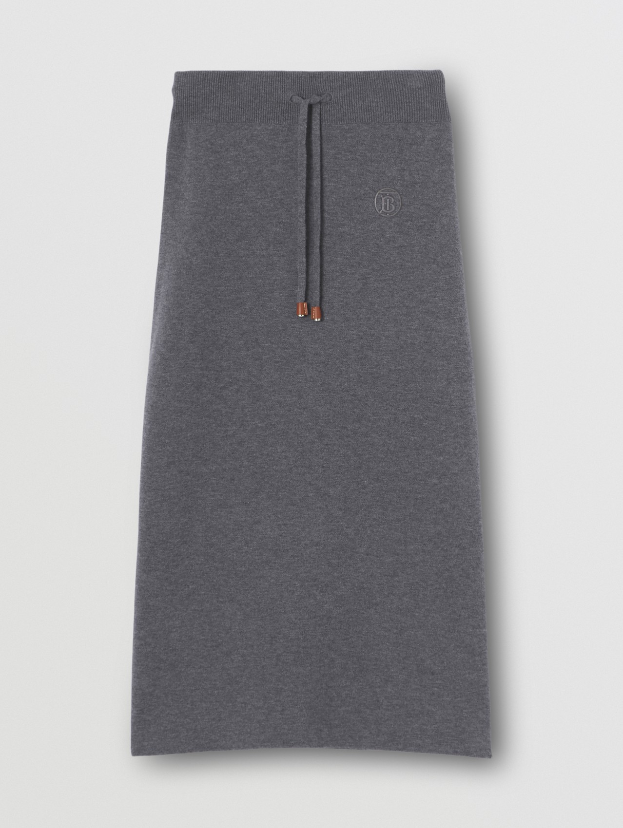 Monogram Motif Cashmere Cotton Blend Pencil Skirt in Storm Grey Melange