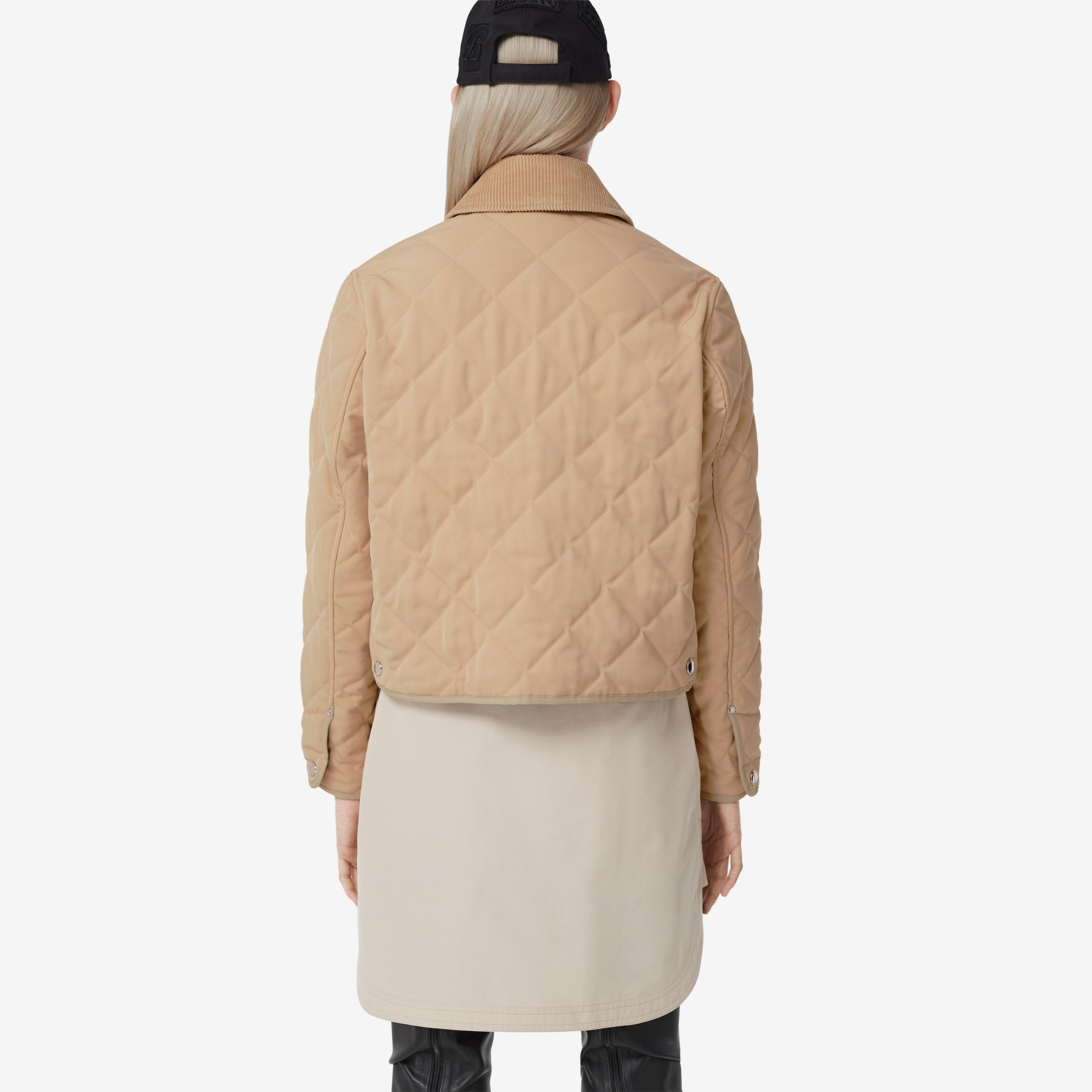 Corduroy Collar Diamond Quilted Cropped Barn Jacket in Soft Fawn