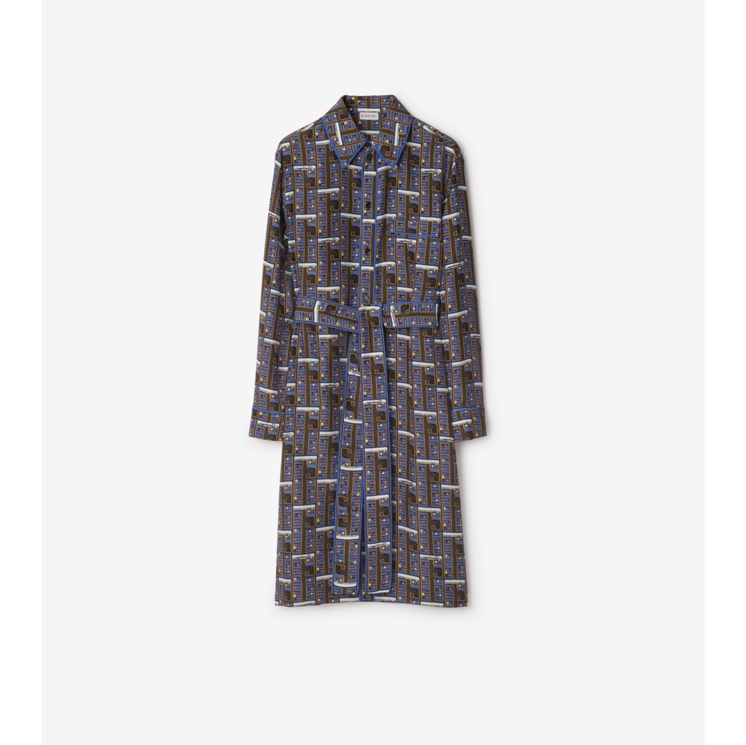 Bus Silk Shirt Dress in Knight Women Burberry Official