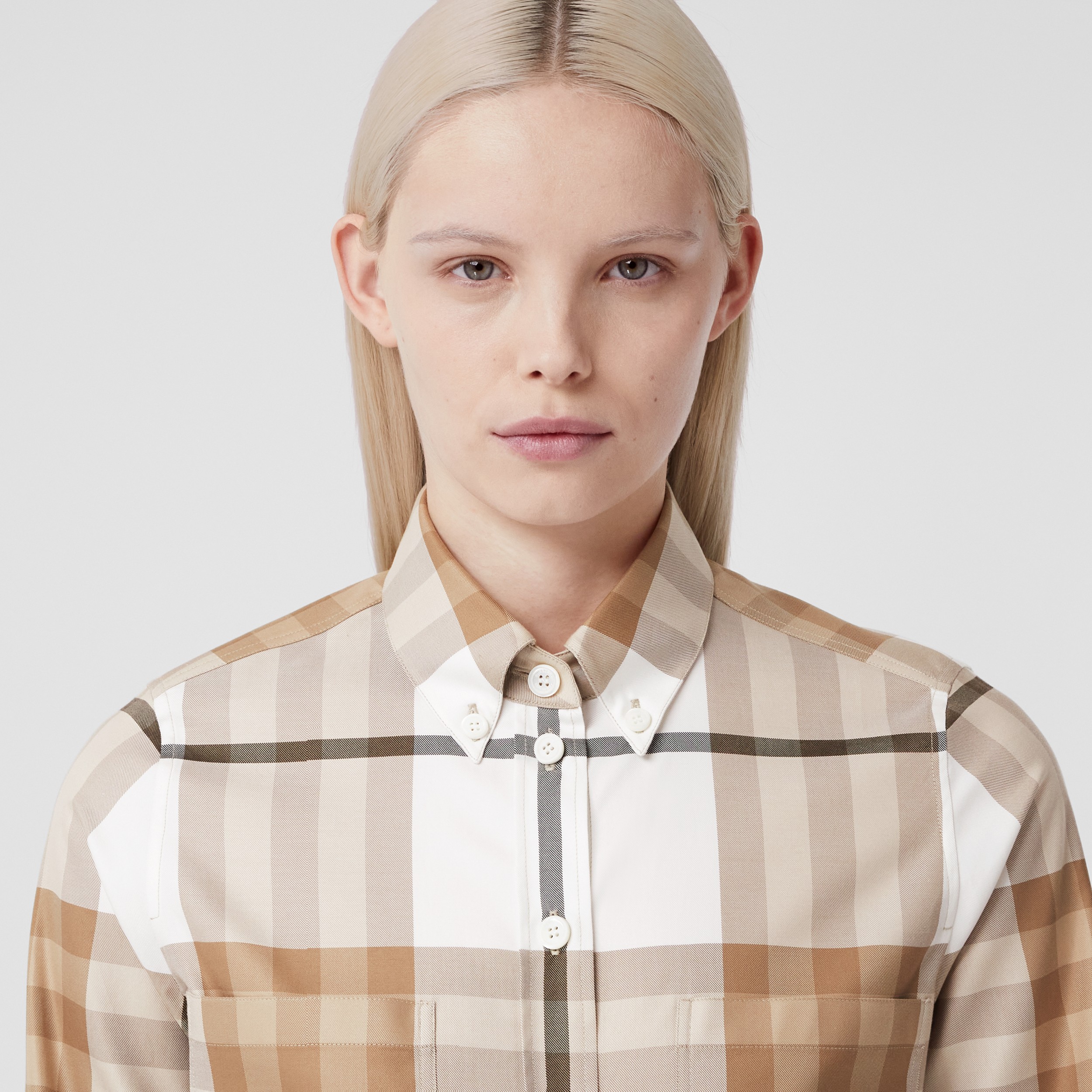 Check Cotton Twill Shirt in Frosted White - Women | Burberry® Official - 2