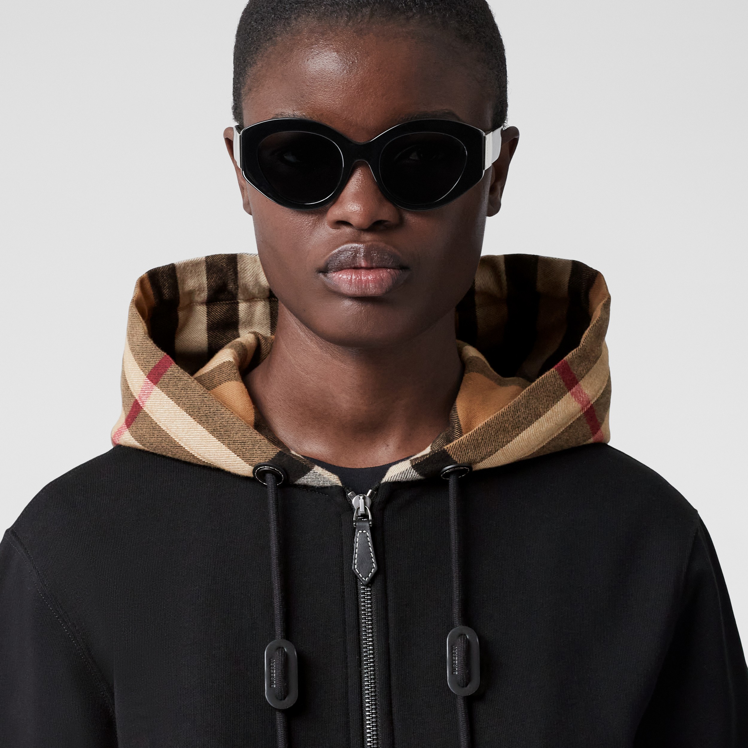Check Hood Cotton Hooded Top in Black | Burberry® Official - 2