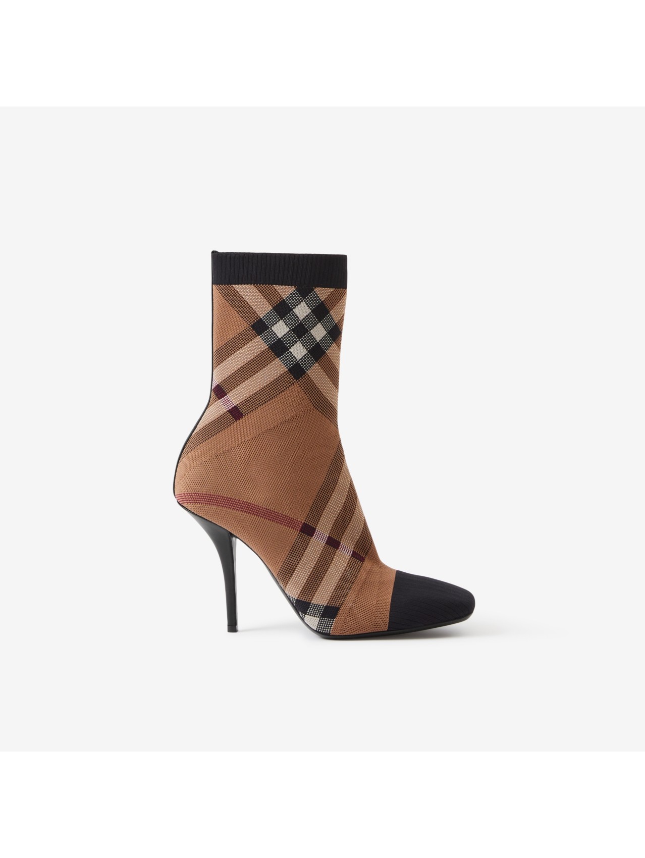 Knitted Check Sock Boots in Birch Brown - Women | Burberry® Official