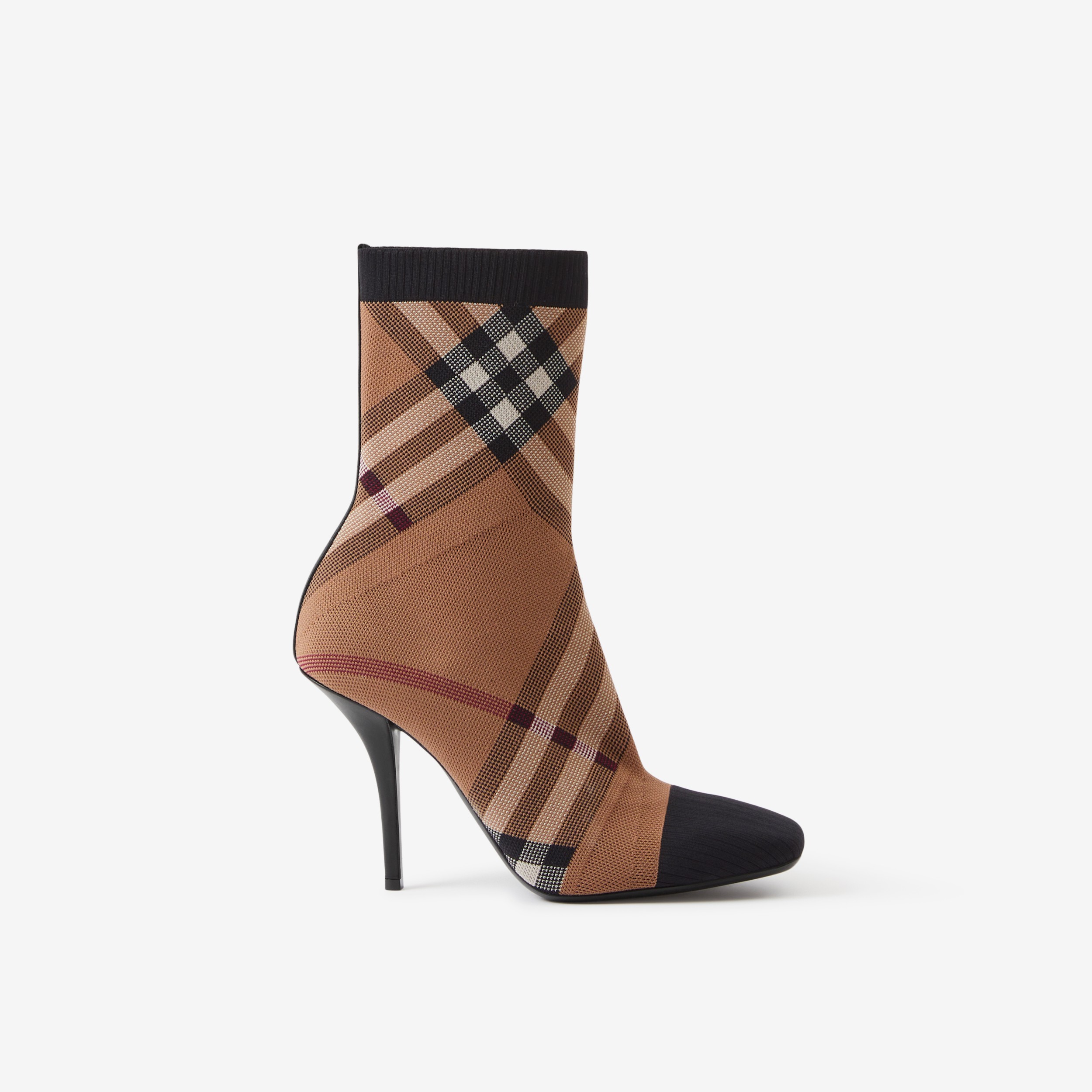 Knitted Check Sock Boots in Birch Brown - Women | Burberry® Official