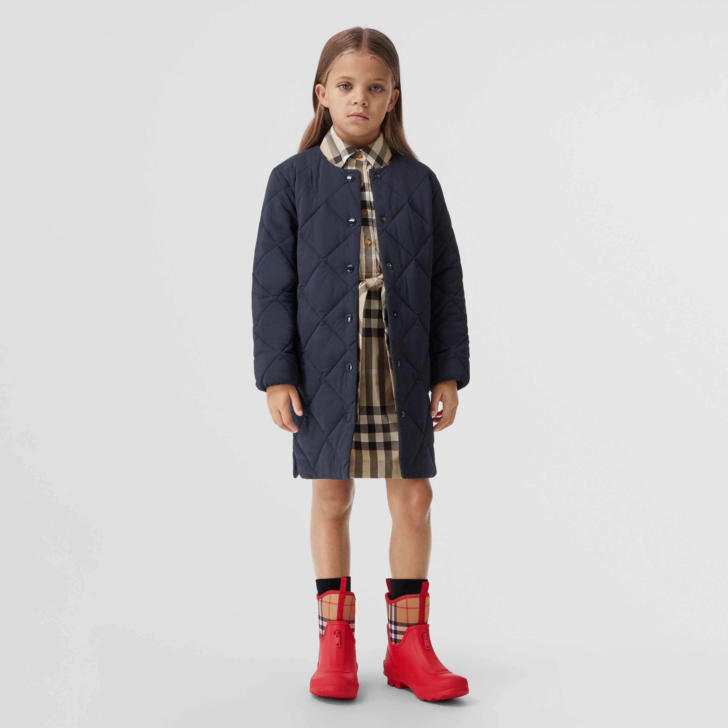 Cappotto in nylon stretch trapuntato a rombi con applicazione con logo (Blu Notte) - Bambini | Sito ufficiale Burberry® - 3