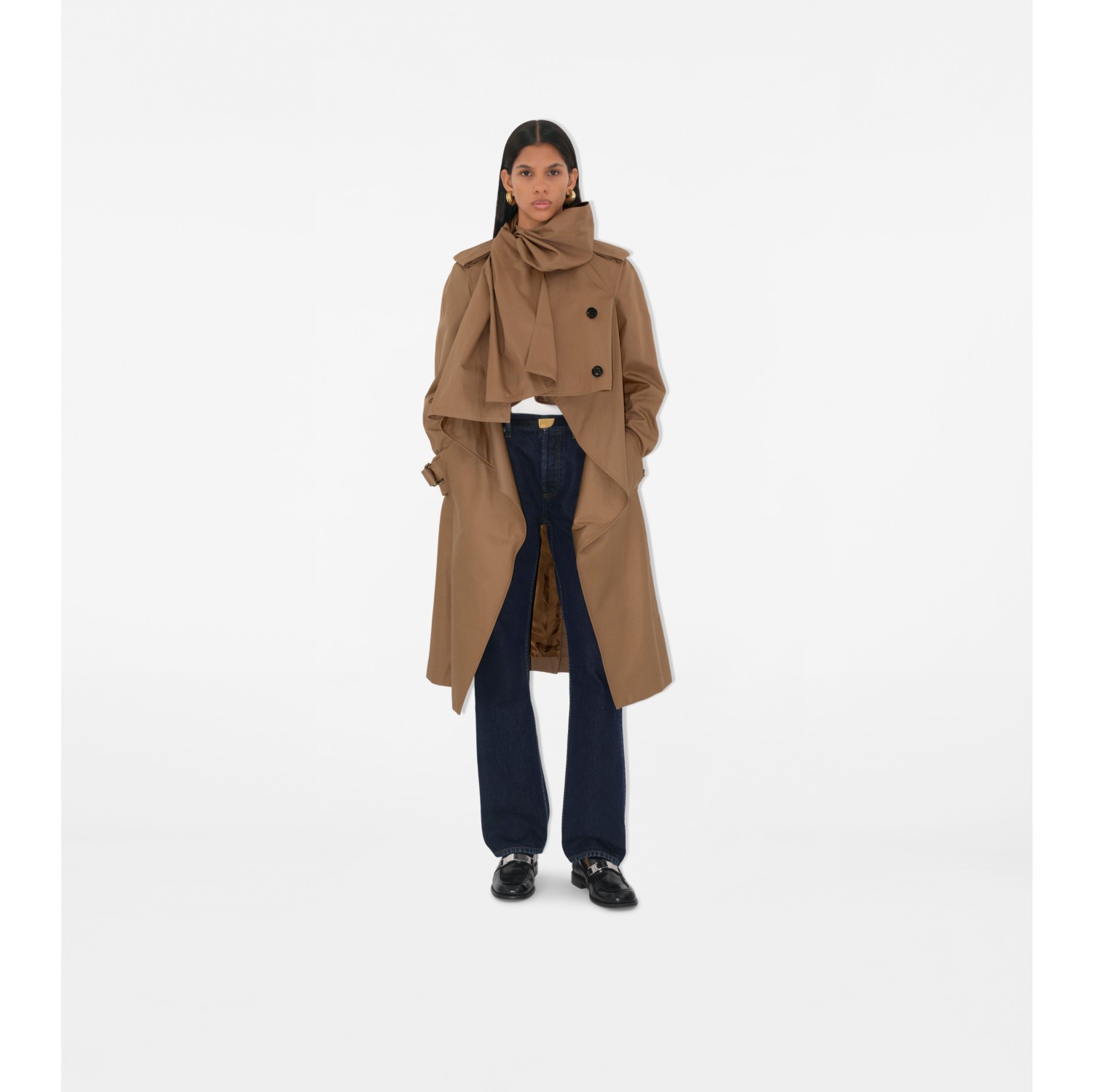 Long Gabardine Scarf Trench Coat