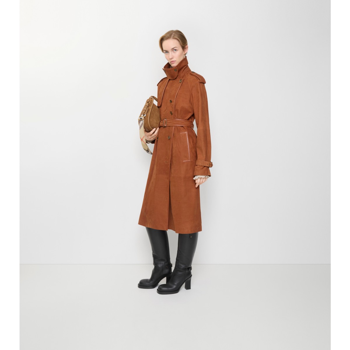  Check Long Nubuck Castleford Trench Coat