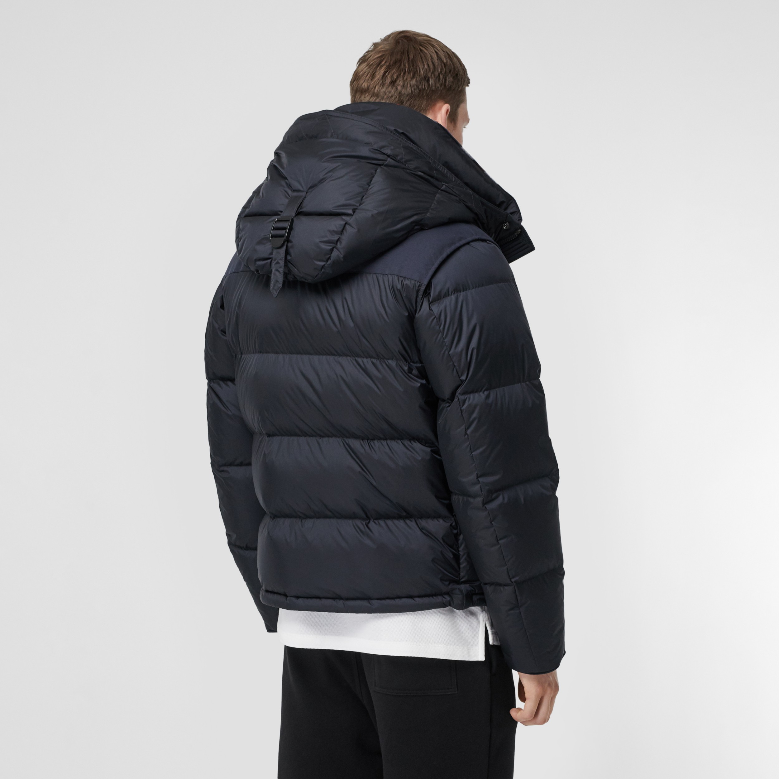 Detachable Sleeve Hooded Puffer Jacket in Navy Men Burberry