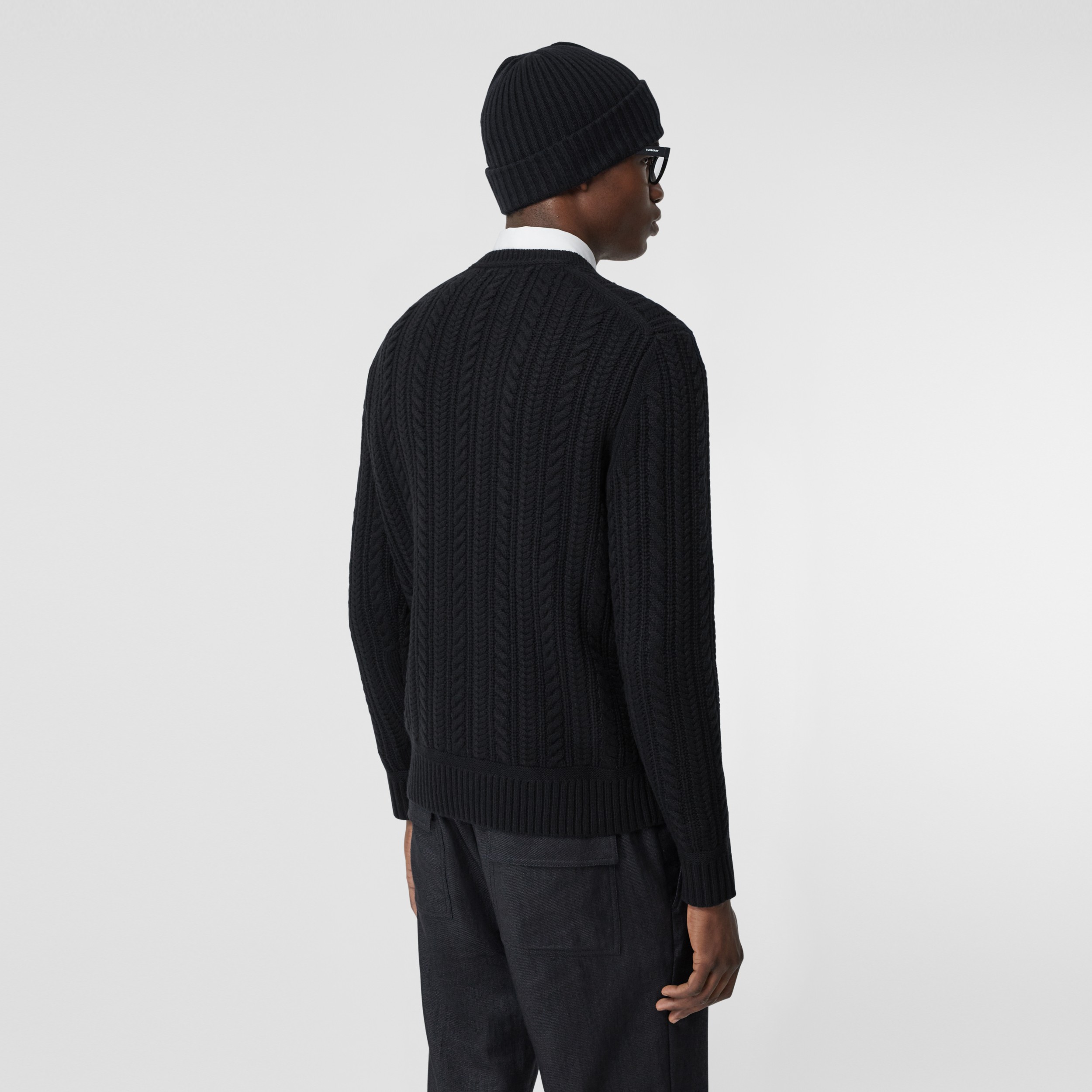Cable Knit Cashmere Sweater in Black - Men | Burberry United States