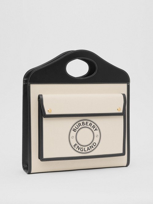 BURBERRY Medium Logo Graphic Canvas and Leather Pocket Bag