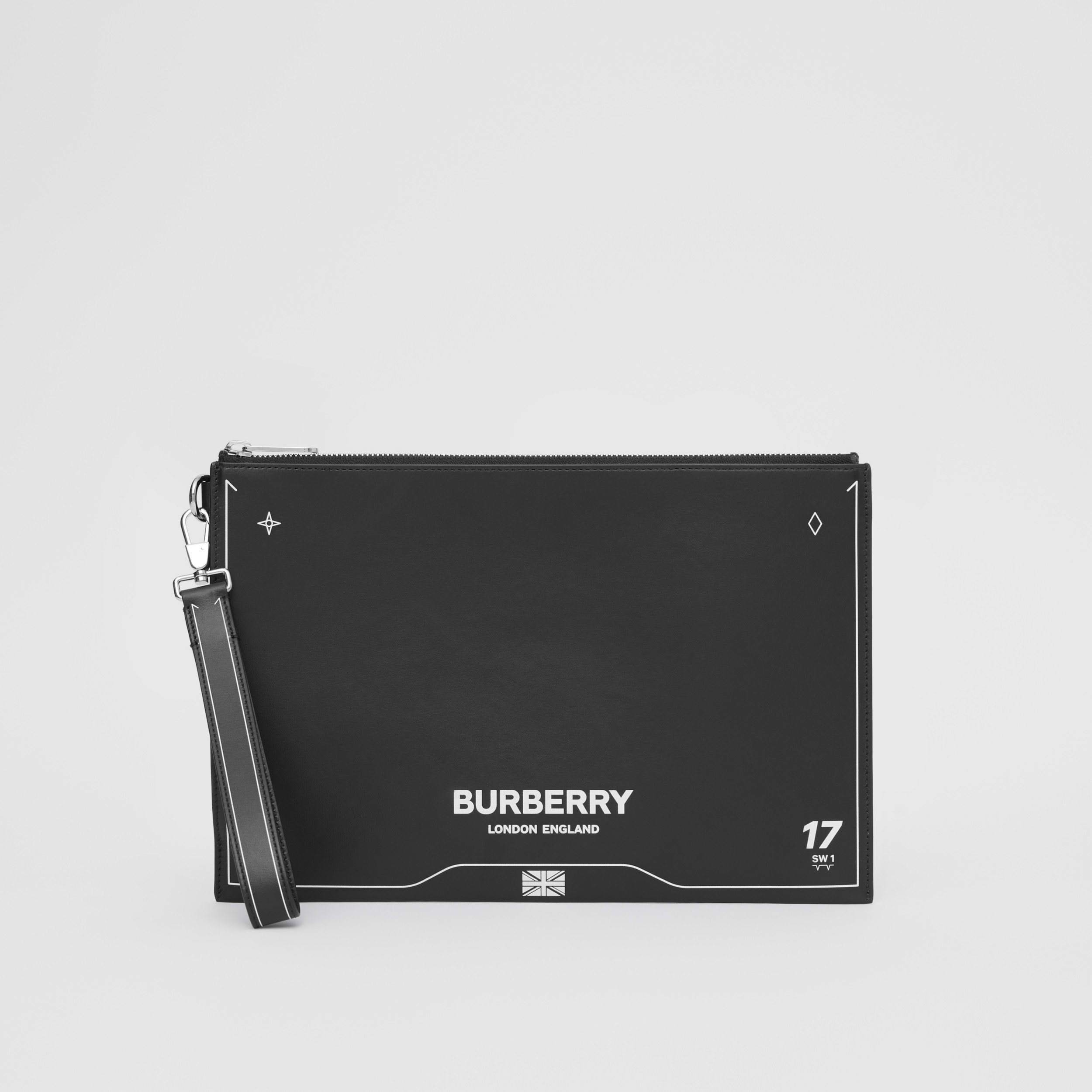 Symbol Print Leather Zip Pouch in Black Burberry United States