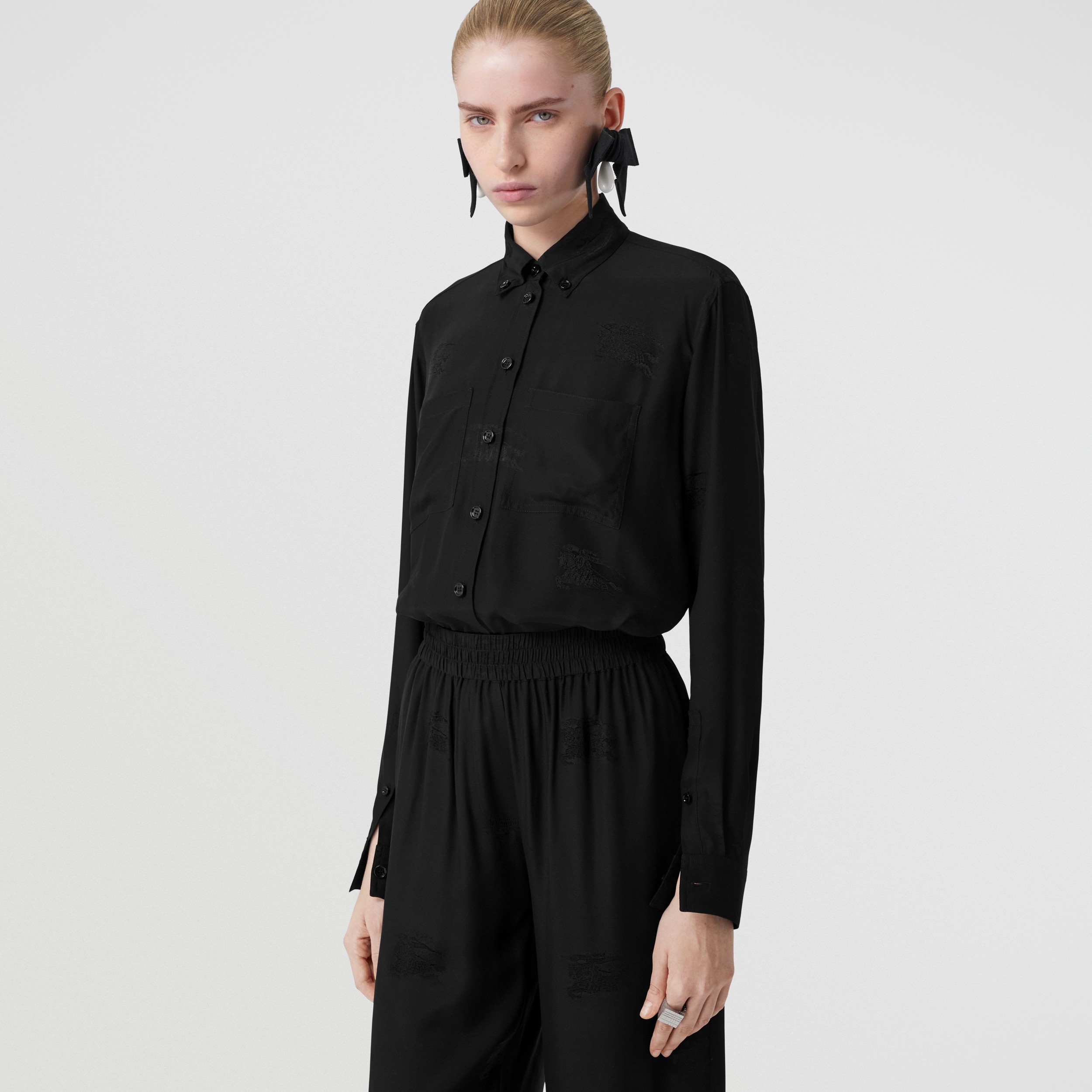 EKD Silk Jacquard Oversized Shirt in Black - Women | Burberry® Official - 3