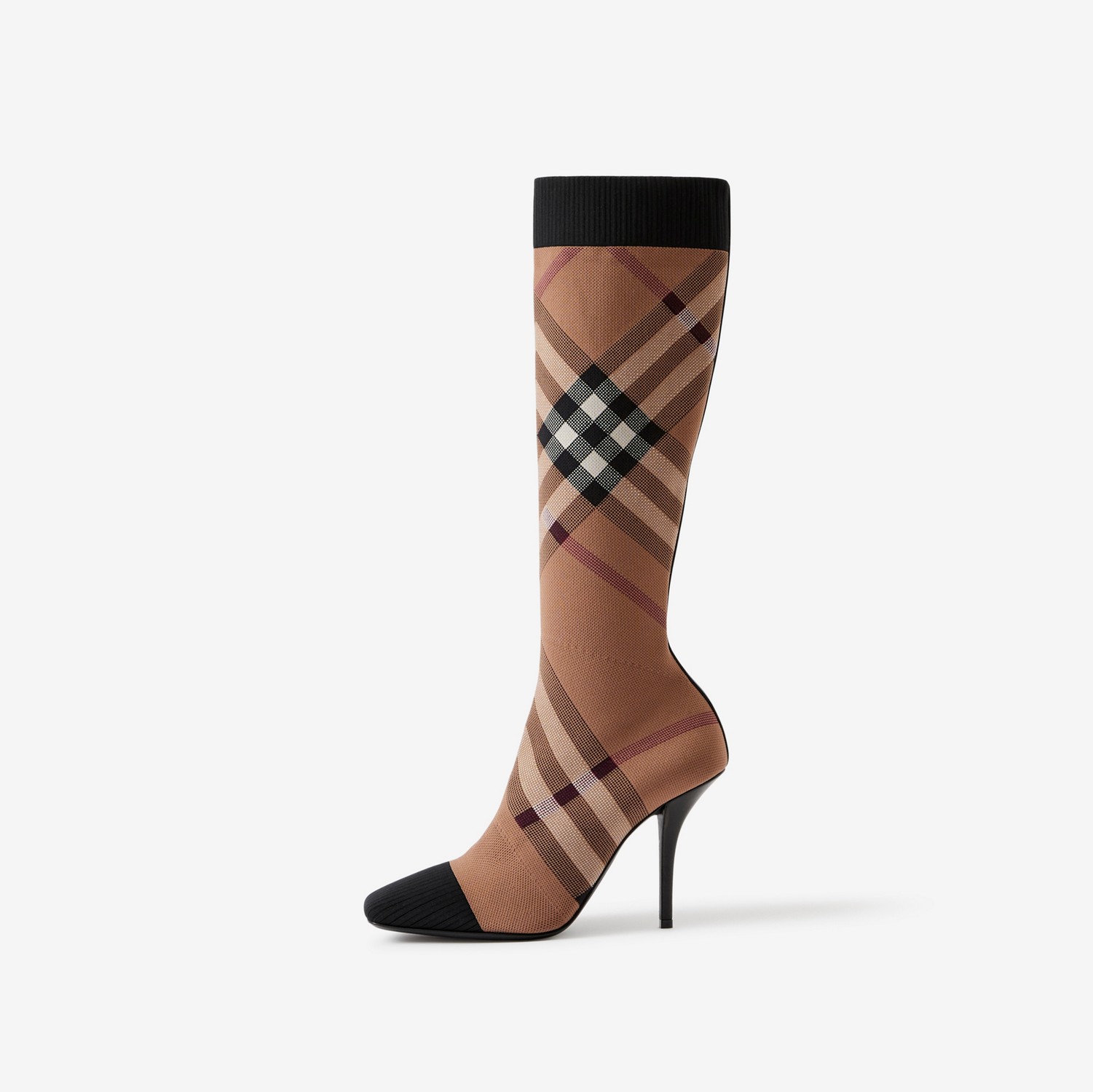 Gestrickte Socken-Stiefeletten mit Karomuster (Birkenbraun) - Damen | Burberry®