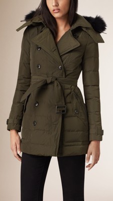 Olive Down-filled Coat with Fox Fur Hood - Image 2