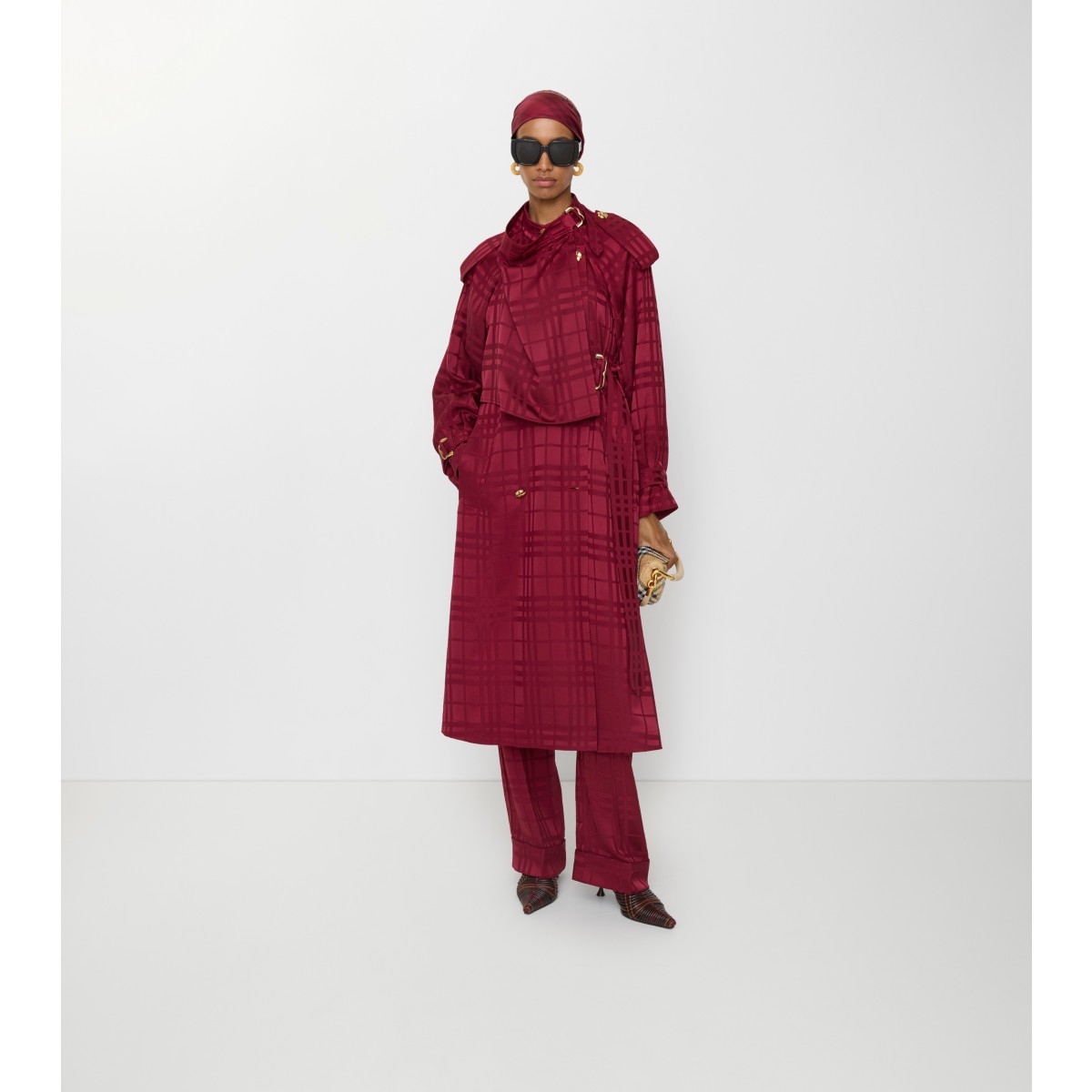  Check Silk Trench Coat