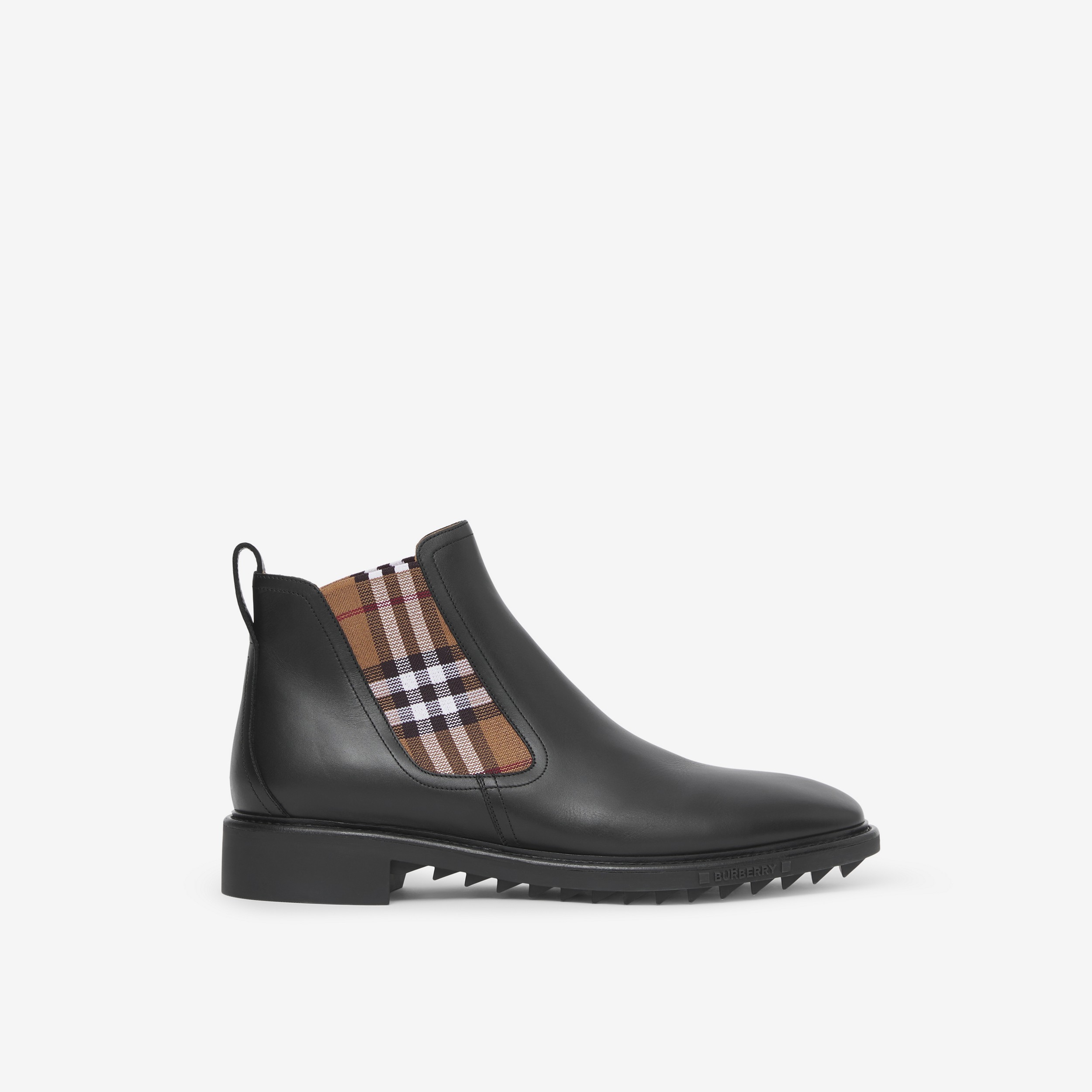 Vintage Check Detail Leather Chelsea Boots in Black/birch Brown | Burberry® Official - 1