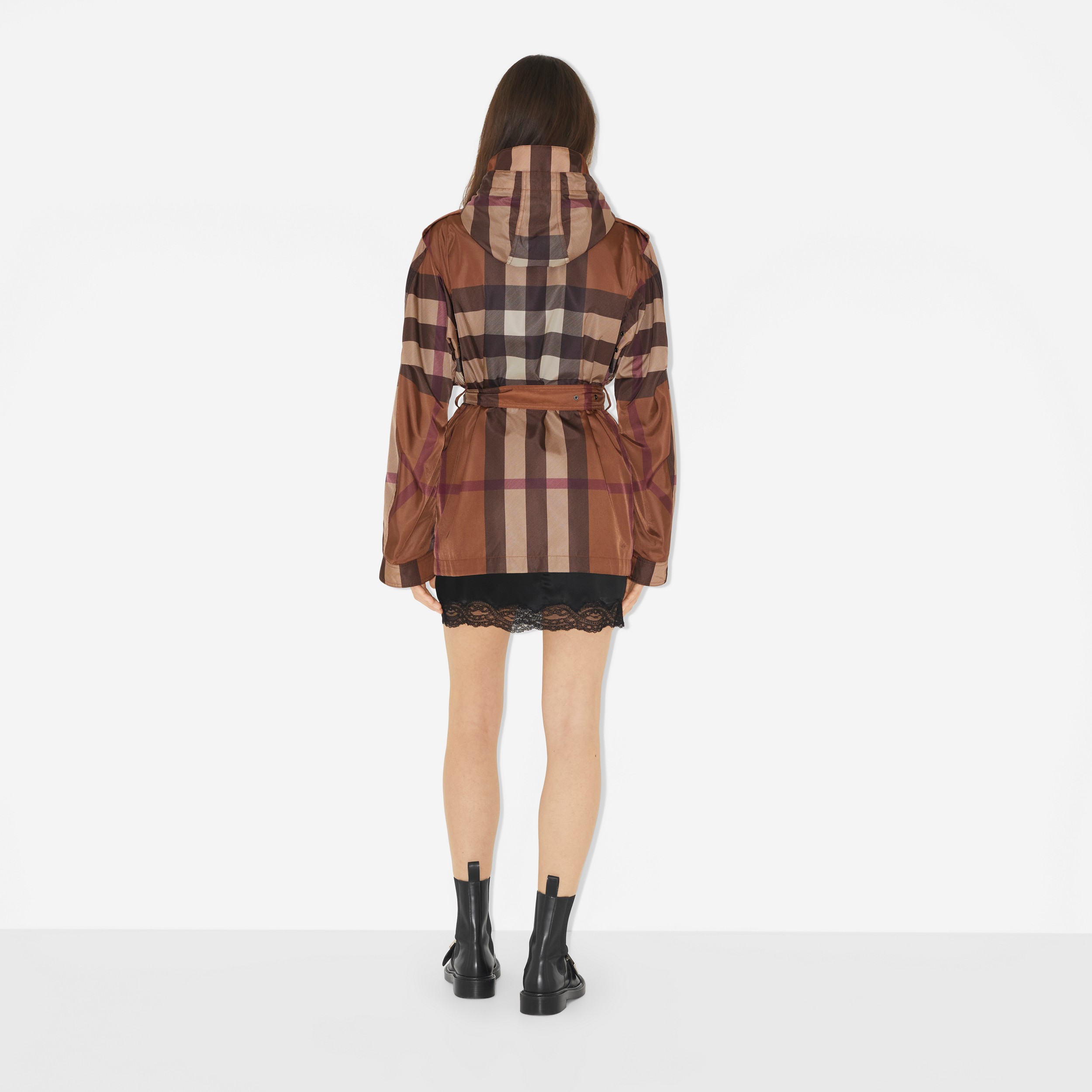 Check Nylon Hooded Field Jacket in Dark Birch Brown - Women | Burberry® Official - 4