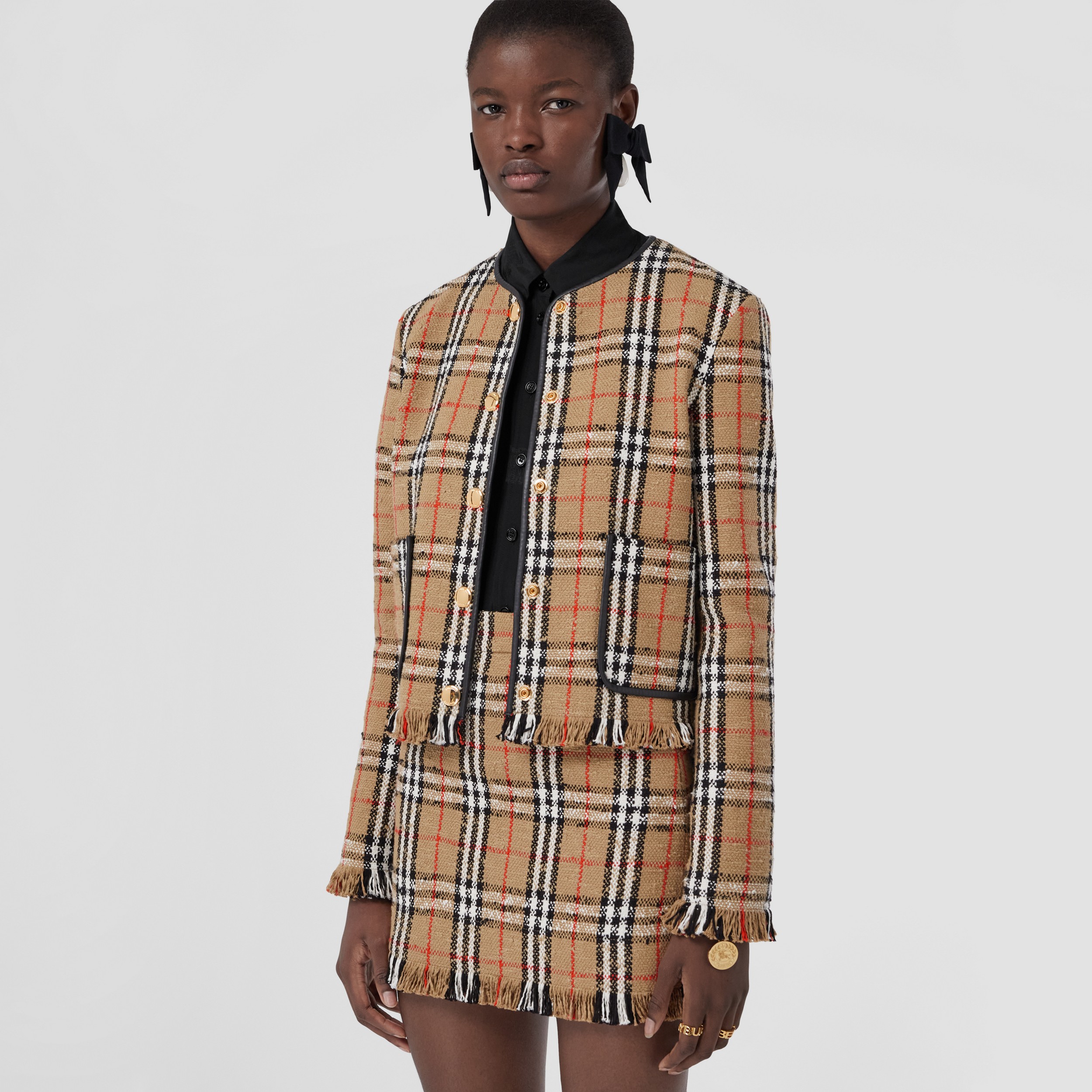 Vintage Check Bouclé Collarless Jacket in Archive Beige - Women | Burberry® Official - 3